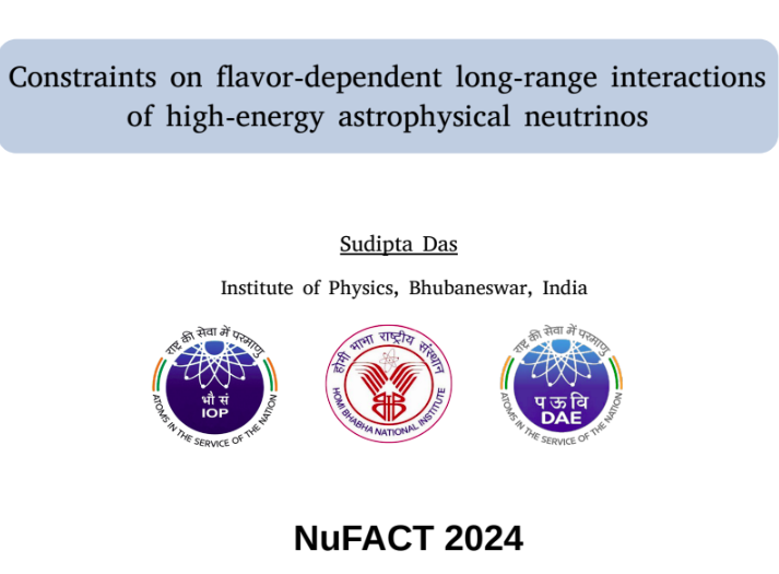 sanjibneutrino's tweet photo. Our group member, Sudipta Das, gave a parallel talk on 'Constraining long-range interaction using the flavor composition estimates from astrophysical neutrino experiments' at the 25th International Workshop on Neutrinos from Accelerators (NuFact 2024)

https://t.co/8eSSZ3PPFg https://t.co/7GfNDoZPaZ