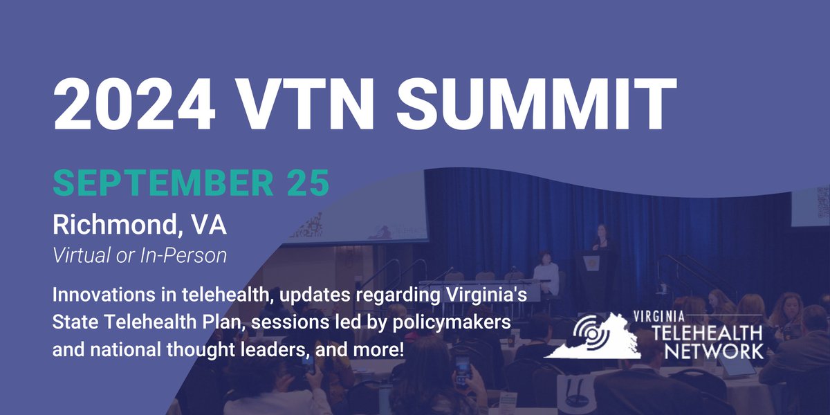 Live/work in Virginia? Join experts &amp; thought leaders THIS Wednesday in person or online for an exciting day of insights into the future of telehealth! From AI's role in healthcare to interstate licensure to Virginia's State Telehealth Plan.  Register Now: tinyurl.com/2t5n749c