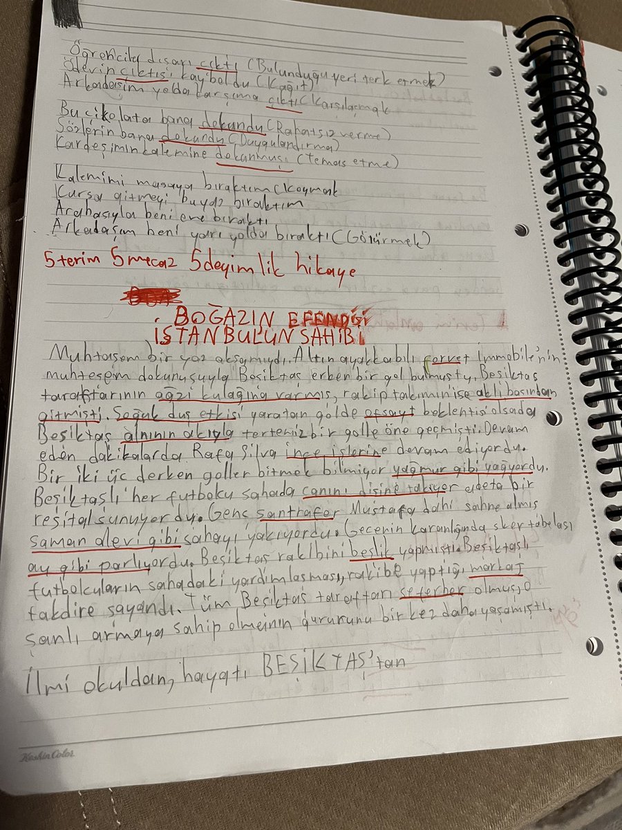Öğretmeni ödev vermiş. İçinde 5 terim, 5 mecaz ve 5 deyim olan bir hikaye yazın demiş. Bizimki 5’ten yola çıkarak şöyle bir hikaye yazmış🤦🏻‍♂️