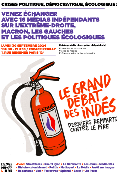 _FrancoisBonnet's tweet photo. INVITATION. 16 médias qui expliqueront leurs priorités éditoriales sur trois thèmes: face à l'extrême-droite ; que font les gauches ; face à la crise écologique. Et un peu de Macron tout de même... Venez au "Débat des Indés"! https://t.co/sso8aVoV8J