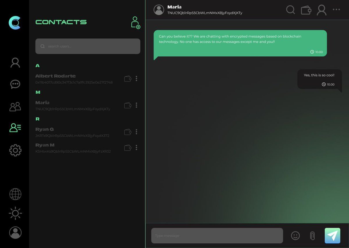 ChatChainApp's tweet image. 𝐔𝐏𝐃𝐀𝐓𝐄 𝐂𝐇𝐀𝐓 𝐂𝐇𝐀𝐈𝐍 

𝐖𝐨𝐫𝐤𝐢𝐧𝐠 𝐚𝐧𝐝 𝐏𝐫𝐨𝐠𝐫𝐞𝐬𝐬𝐢𝐧𝐠 𝐡𝐚𝐫𝐝 𝐞𝐯𝐞𝐫𝐲𝐝𝐚𝐲.

Chat Chain app is decenteralized. It is on blockchain. It is encrypted. 
It has no data from users on traditional servers. users have 100% control of their privacy. 

There…