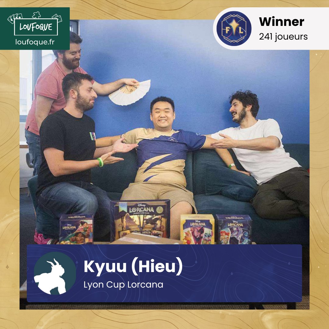 07/09/2024 : Victoire pour <a href="/kyuu_hotS/">Kyuu 🔜 DLC Ghent</a> au tournoi Lyon Cup Lorcana organisé par Trollune. #lorcana #disney #tcg #tournoi #cards #lorcanatcg #disneyfrance #tournament #challenge