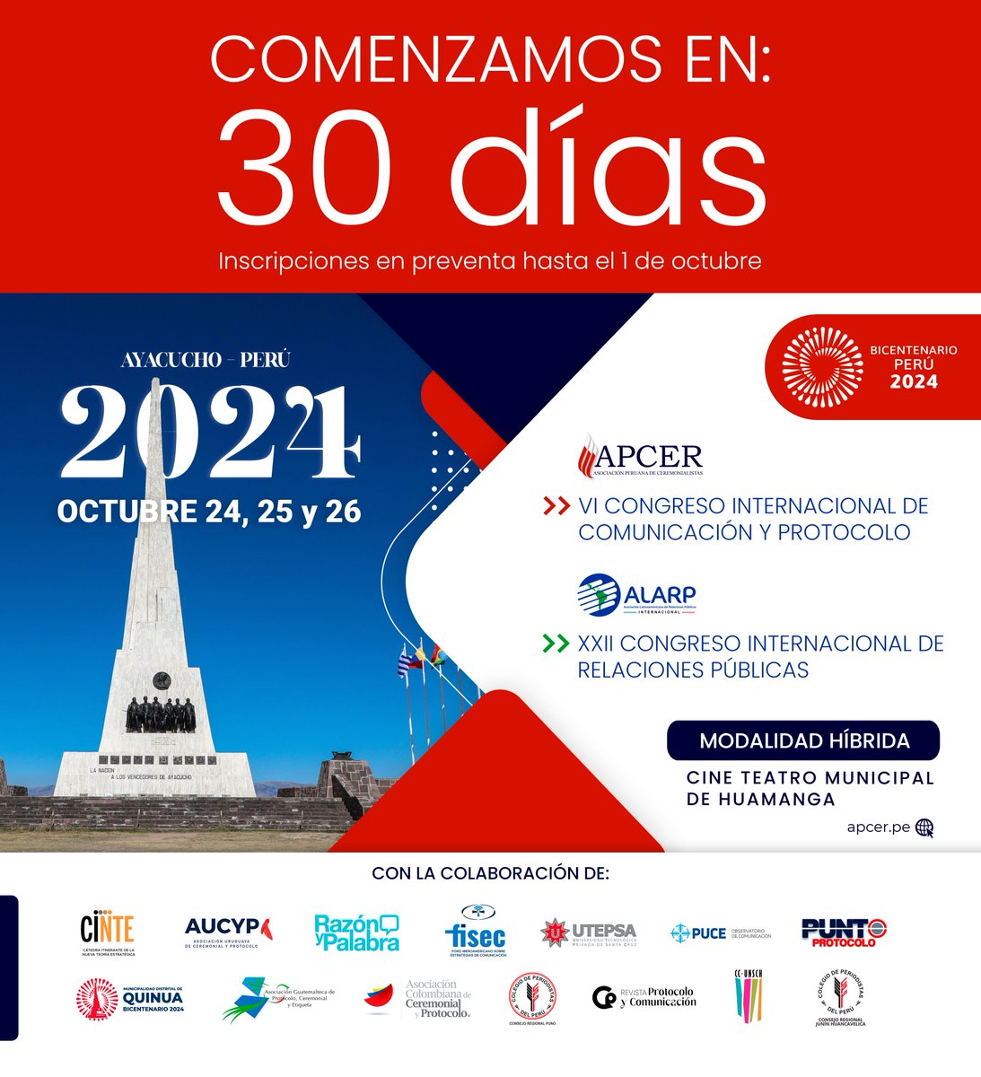 Estamos próximos a dar inicio a la jornada académica más importante del año y las inscripciones en preventa ya están disponibles hasta el 1 de octubre.

👉Información completa: apcer.pe/sexto-congreso…

🔍 apcer.pe
#apcer #alarp #conferencia #congresointernacional
