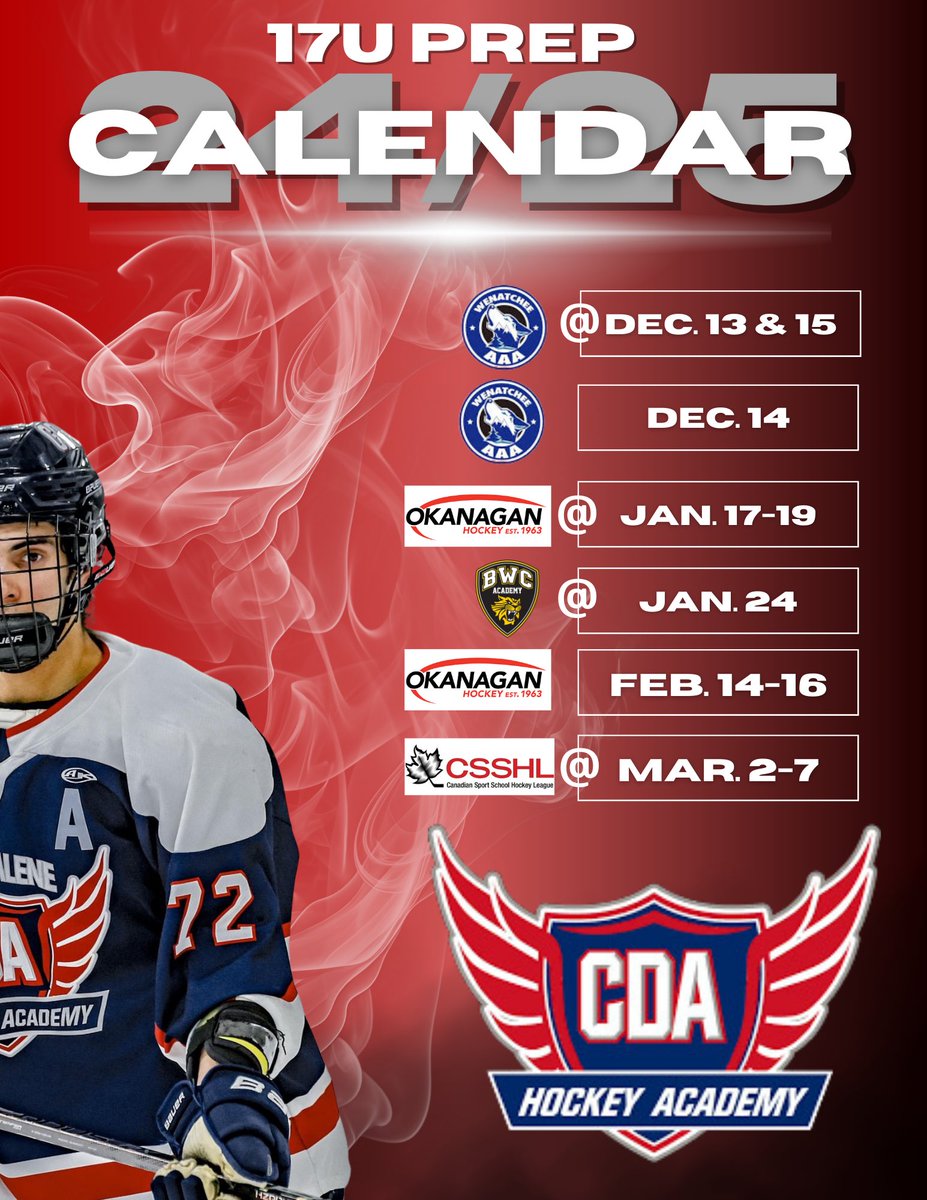 Mark your calendars and follow us all season long! Don’t miss a moment of the action—stay updated with game schedules, team news, and everything CDA Hockey. Let’s make this season unforgettable! 🔥

Are you ready for an action packed season here at CDA?

#LETSGOCDA
