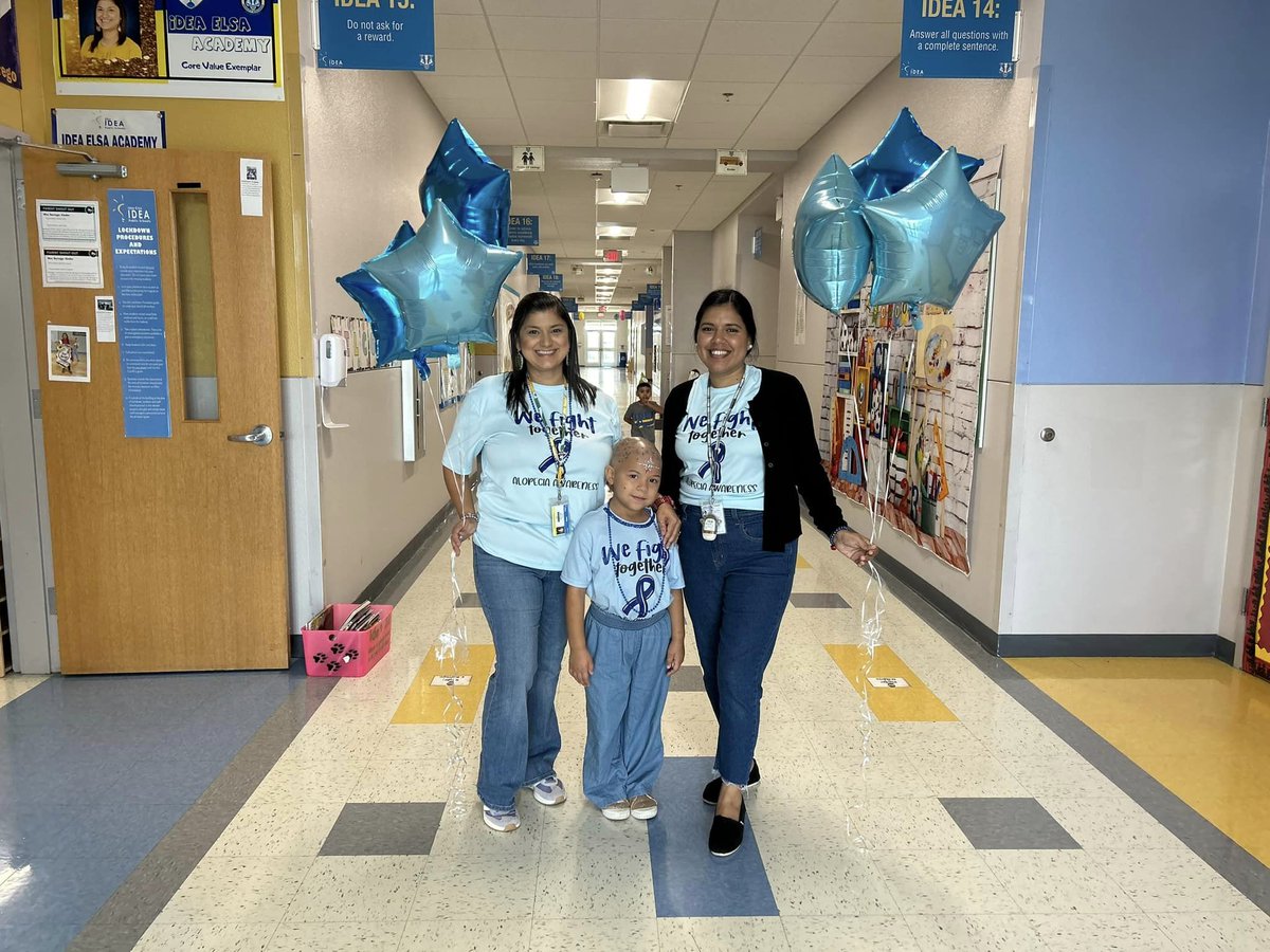 IDEAschools's tweet photo. We're proud to stand with Penny from IDEA Elsa during Alopecia Areata Awareness Month. Our Team and Family shine bright in blue to raise awareness and show support for those affected by Alopecia Areata. Together, we're building understanding and solidarity. 💙 #IDEAProud https://t.co/C1mYhD5yIt