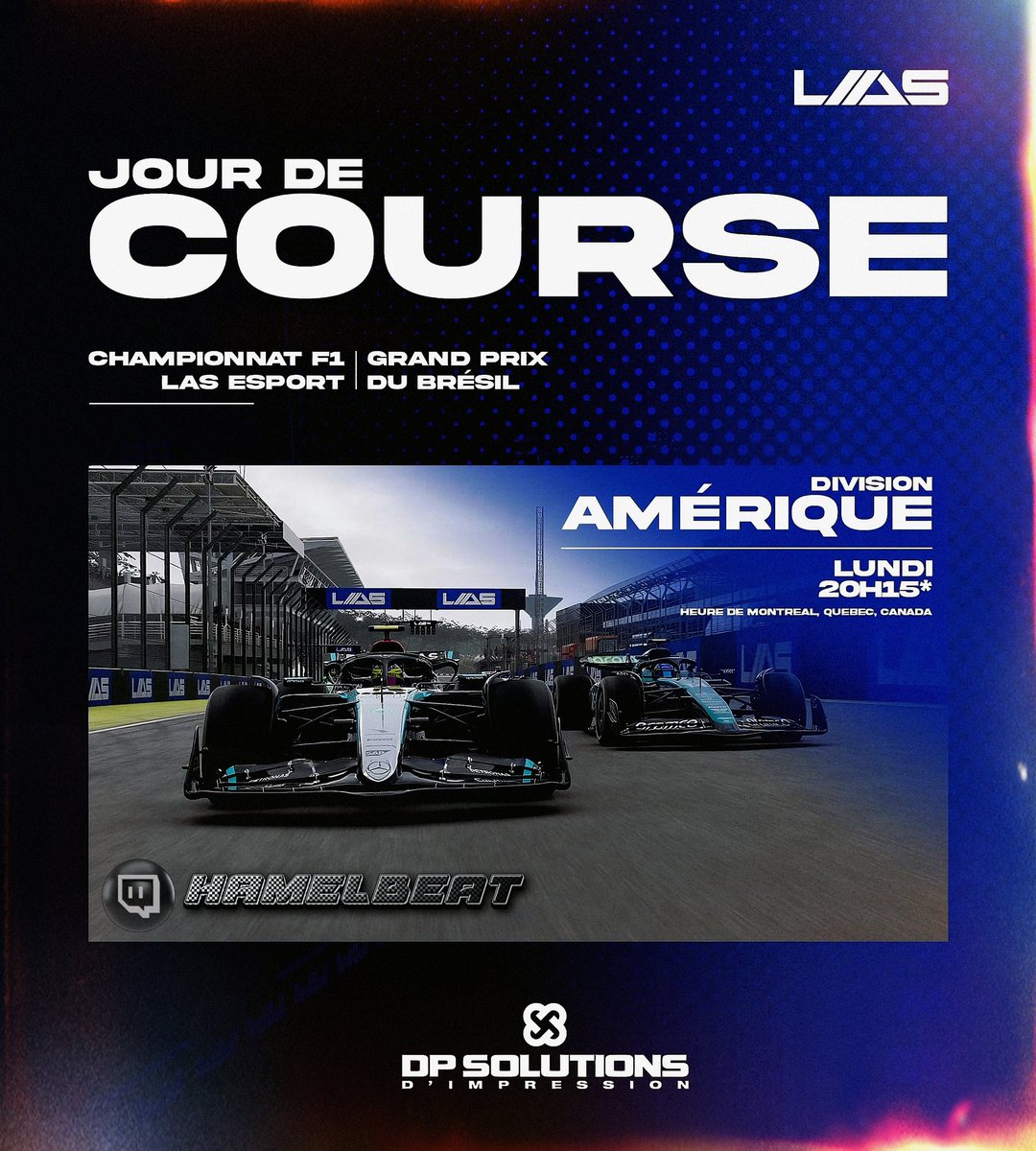 hamelbeat's tweet photo. Bon lundi la gang, j'espère que vous allez bien?
Ce soir on ce retrouve vers 20h. Pour la Round 3 de la saison 10 LAS Esport 🏎🏁 Joignez-vous à moi pour ne rien rater🎙 https://t.co/zBi2IxYMCT 💜
#SimRacing #commentateur #F1 #f1game https://t.co/IDN6GqTlFF