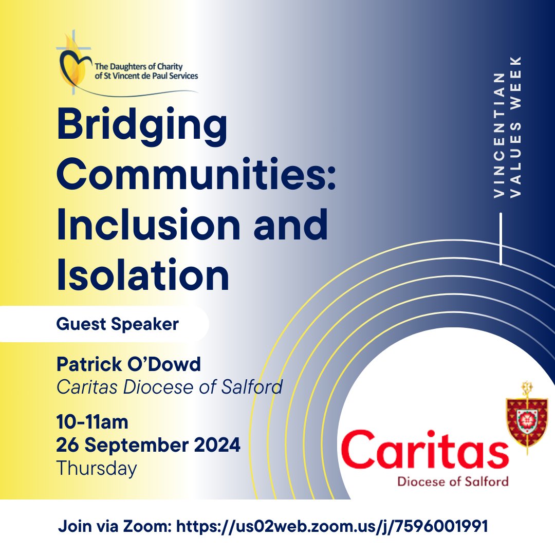 Patrick O’Dowd (@caritas_patrick) on Twitter photo Looking forward to joining <a href="/DCServices_UK/">Daughters of Charity Services</a> this Thursday to take a look at issues of inclusion and isolation as part of Vincentian Values Week. Join the discussion on Zoom: us02web.zoom.us/j/7596001991 Looking forward to joining <a href="/DCServices_UK/">Daughters of Charity Services</a> this Thursday to take a look at issues of inclusion and isolation as part of Vincentian Values Week. Join the discussion on Zoom: us02web.zoom.us/j/7596001991