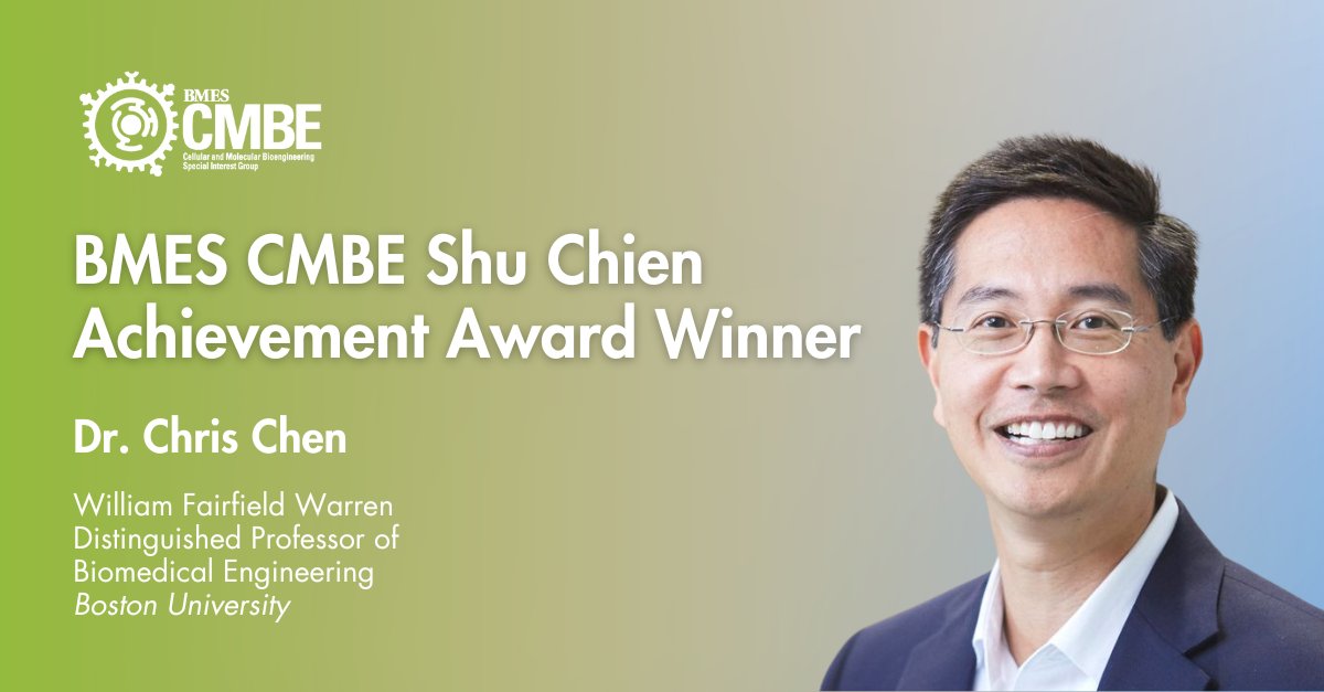 🎉 Congratulations to Dr. Chris Chen, the 2025 recipient of the BMES-CMBE Shu Chien Achievement Award! This prestigious honor recognizes his exceptional contributions to the field of cellular and molecular bioengineering.
#CMBE2025