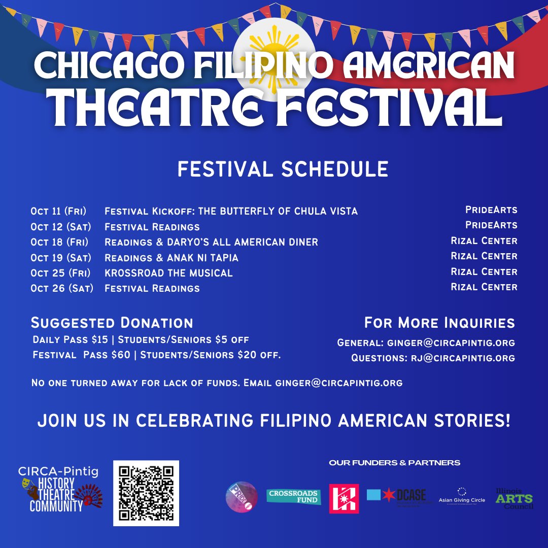 ✨️🇵🇭FESTIVAL SCHEDULE🇵🇭✨️⁠
⁠
OCT 11-12 at PrideArts Chicago, 4139 N. Broadway⁠
OCT 18-19, 25-26 at Rizal Center, 1332 W. Irving Park⁠
⁠
Week One: Queer-Centric Stories
Week Two: Coming Home
Week Three: The Next Generation⁠
⁠
More info &amp; 🎟️ at the link in our bio!⁠