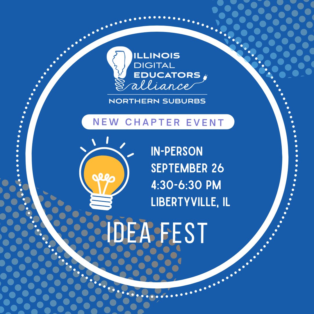 🚨 Educators! Join @IDEA_northburbs on 9/26 from 4:30-6:30 PM for IDEA Fest in Libertyville, IL! A FREE event to explore tech integration, share strategies, and grow with fellow educators. No prep required—just come ready to collaborate! 💻

Register now: ideail.org/IDEAfest92624