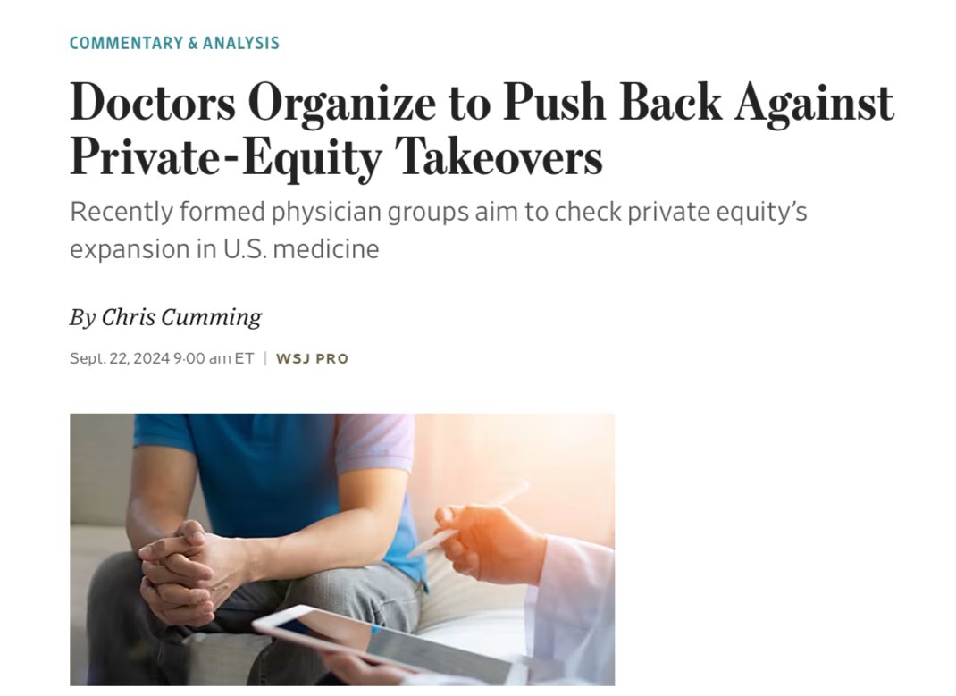 AAEM, TMB, Mitch Li, Marco Fernandez, Sailesh Konda and myself featured in this Wall Street Journal article highlighting all the work physicians are doing to push back against private equity ownership in healthcare. 🙌🙌🙌
<a href="/aaeminfo/">AAEM</a> <a href="/TakeMedBack/">Take Medicine Back</a> 

cdn.fbsbx.com/v/t59.2708-21/…
