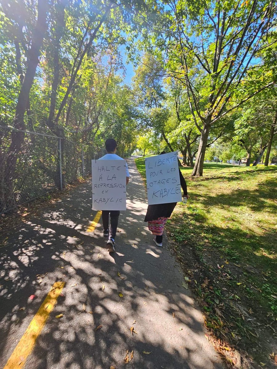 ABellabbaci's tweet photo. DES KABYLES MARCHENT DE MONTRÉAL À OTTAWA POUR LA LIBÉRATION DES DÉTENUS POLITIQUES KABYLES EMPRISONNÉS EN ALGÉRIE

Montréal (Siwel), 22 septembre 2024 — Depuis hier, un groupe de Kabyles a entamé une marche pacifique de Montréal à Ottawa pour attirer l’attention sur la situation des détenus politiques kabyles emprisonnés injustement en Algérie. Cette action vise à dénoncer le colonialisme algérien et à exiger la libération immédiate de ces prisonniers.

Partis le 21 septembre, les marcheurs ont aujourd'hui entamé leur deuxième jour de marche, se trouvant aux alentours de 17h dans la localité de Saint-Anne-de-Bellevue, à l'ouest de l'île de Montréal. Ils prévoient de poursuivre leur marche jusqu'à 21h ce soir avant de s'arrêter pour la nuit, déterminés à continuer jusqu'à Ottawa, où ils comptent déposer leurs revendications.

UN COMBAT POUR LA LIBERTÉ ET LA JUSTICE

Parmi ces marcheurs se trouve Syphax Lakehal, frère de Massinissa Lakehal, l'un des nombreux détenus politiques kabyles emprisonnés en Algérie. Sur sa page Facebook, Syphax a partagé une réflexion poignante alors qu’ils passaient devant le Parc des Héros à Montréal : "Ainsi, un jour on rendra hommage aux plus braves enfants de la Kabylie." Ces mots résonnent comme un hommage aux combattants pacifistes pour la liberté du peuple kabyle, où de nombreux militants et activistes sont actuellement emprisonnés pour leurs convictions politiques.

UNE MARCHE RELAYÉE PAR LES MÉDIAS

Hier, Radio-Canada a publié un article pour informer le public de cette marche inédite et de celles entamées quelques jours plus tôt en France, partie de Bretagne vers Genève. Cette couverture médiatique a permis d’attirer l’attention sur la cause des Kabyles, un peuple dont la culture et l’histoire sont enracinées dans les montagnes de la Kabylie, mais qui subissent une oppression continue et systématique de la part du régime colonial algérien.

Les marcheurs souhaitent que leur initiative résonne non seulement au Canada, mais aussi à travers le monde, afin de dénoncer la situation des détenus politiques et des militants kabyles qui se battent pour l’autodétermination et la reconnaissance de leur liberté.

UNE DÉTERMINATION SANS FAILLE

Les marcheurs, animés par une détermination sans faille, sont prêts à braver les kilomètres qui les séparent encore de la capitale canadienne, Ottawa. Ils espèrent que cette marche contribuera à sensibiliser la communauté internationale à la situation critique des droits de l'homme en Kabylie, opprimée par le colonialisme algérien, et à faire pression pour que le colonialisme algérien libère immédiatement les prisonniers politiques kabyles.

La diaspora kabyle, bien qu'exilée, se montre déterminée à poursuivre le combat pour la libération de ses enfants, emprisonnés pour avoir osé revendiquer leur liberté.

Les jours qui suivront cette marche seront importants, alors que les manifestants poursuivent leur chemin vers Ottawa, la capitale fédérale canadienne, avec l’espoir que leur appel à la justice soit entendu et que la liberté triomphe pour ceux qui sont encore derrière les barreaux.

La marche continue, et avec elle, l’espoir d’une Kabylie libre et d’un avenir où les droits humains et la justice seront respectés.