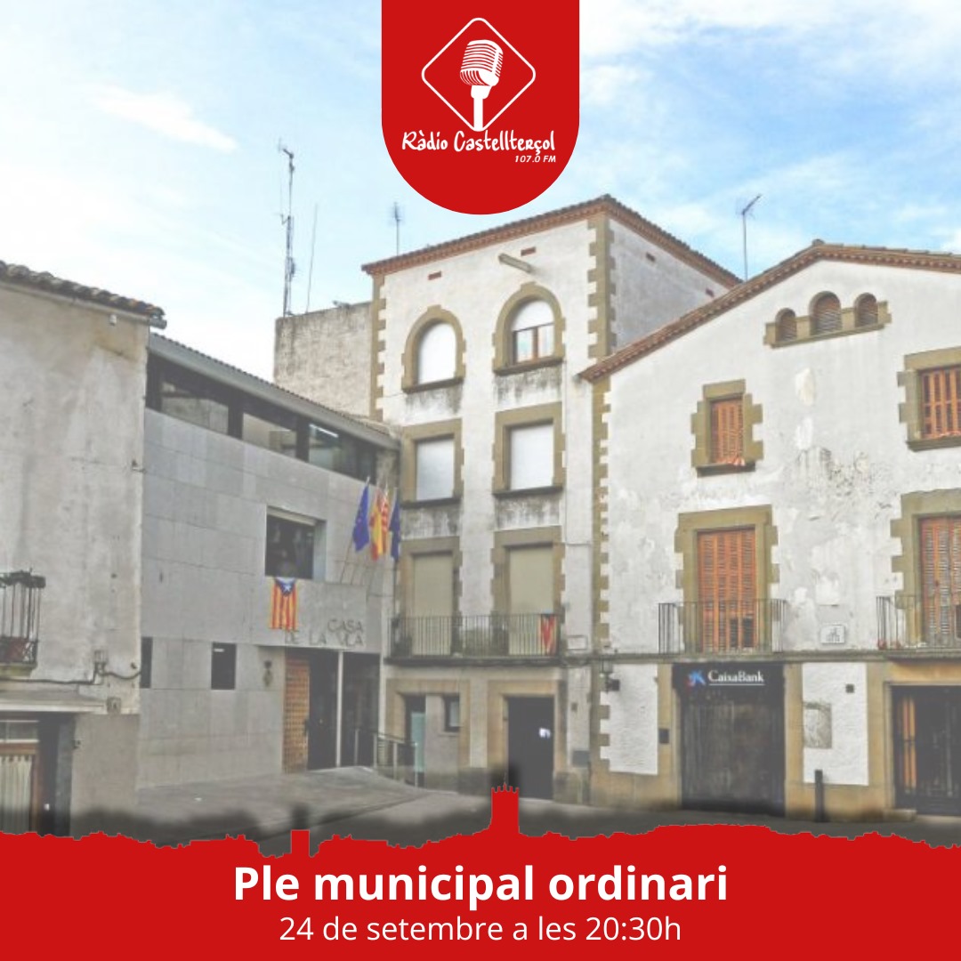L'Ajuntament de Castellterçol, convoca el ple de #Castellterçol, en sessió ordinària.

📅 dimarts, 24 de setembre
⏰ 20.30 h
📍 Sala Enric Prat de la Riba

📻 Podràs seguir el ple per la ràdio i pèl nostre canal de Youtube 

Consulta l'ordre del dia a la nostra web 👉