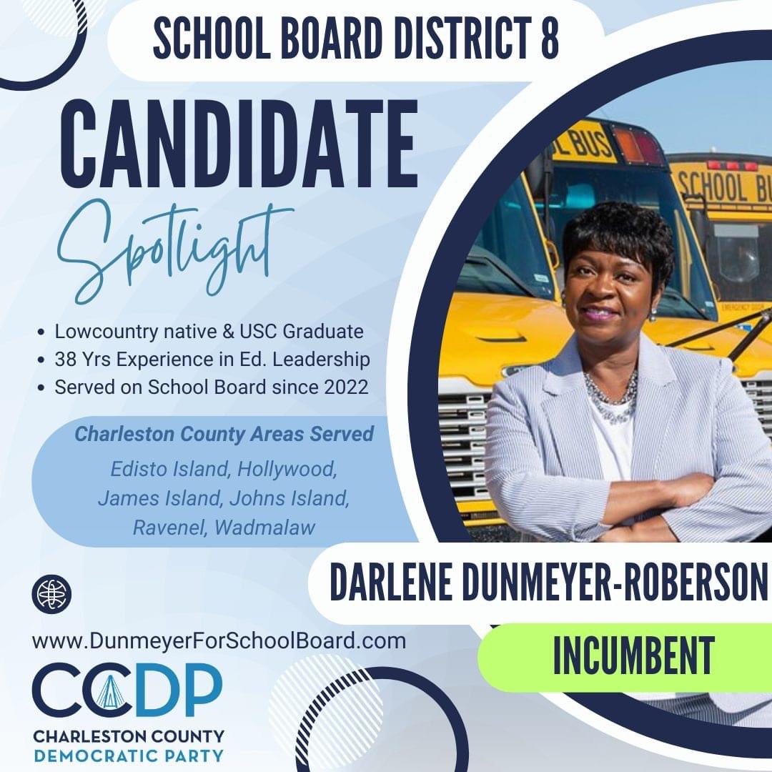 We are excited to announce our 2024 recommended candidates for Charleston County School Board!

District 2: Carolina Jewett
District 4: Craig Logan
District 6: Daron Lee Calhoun
District 8: Darlene Dunmeyer-Roberson

We look forward to them delivering progress for the Lowcountry!