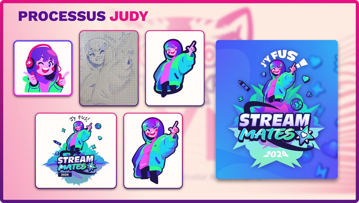 👕Un peu de backstage derrière le visuel de Judy la mascotte de <a href="/StreamRunnersFR/">StreamRunners - Réseau social des streamers</a> et <a href="/StreamMatesOff/">✨ StreamMates - Événementiel Twitch</a> !

Comparé au visuel de base, qui a une bonne bouille, j'ai voulu la rendre moins chibi et la styliser d'avantage mais toujours avec un jeu coloré qui match bien avec StreamMates🎨