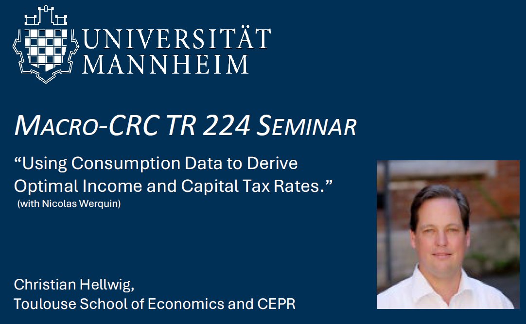 Moritz Kuhn (@kuhnmo) on Twitter photo We are very happy to have this week Christian Hellwig in our Macro <a href="/EPoS224/">CRC TR 224 EPoS Bonn-Mannheim</a> Seminar at <a href="/EconUniMannheim/">Department of Economics, University of Mannheim</a> with his paper
"Using Consumption Data to Derive Optimal Income and Capital Tax Rates"
<a href="/TertiltMichele/">Michele Tertilt</a> <a href="/tom_krebs_/">Tom Krebs</a> <a href="/andreas_gulyas/">Andreas Gulyas</a>
<a href="/MatthiasMeier1/">Matthias Meier</a> <a href="/az_miren/">Miren Azkarate-Askasua</a> <a href="/AnaMoreMaldo/">Ana Moreno-Maldonado</a> We are very happy to have this week Christian Hellwig in our Macro <a href="/EPoS224/">CRC TR 224 EPoS Bonn-Mannheim</a> Seminar at <a href="/EconUniMannheim/">Department of Economics, University of Mannheim</a> with his paper
"Using Consumption Data to Derive Optimal Income and Capital Tax Rates"
<a href="/TertiltMichele/">Michele Tertilt</a> <a href="/tom_krebs_/">Tom Krebs</a> <a href="/andreas_gulyas/">Andreas Gulyas</a>
<a href="/MatthiasMeier1/">Matthias Meier</a> <a href="/az_miren/">Miren Azkarate-Askasua</a> <a href="/AnaMoreMaldo/">Ana Moreno-Maldonado</a>