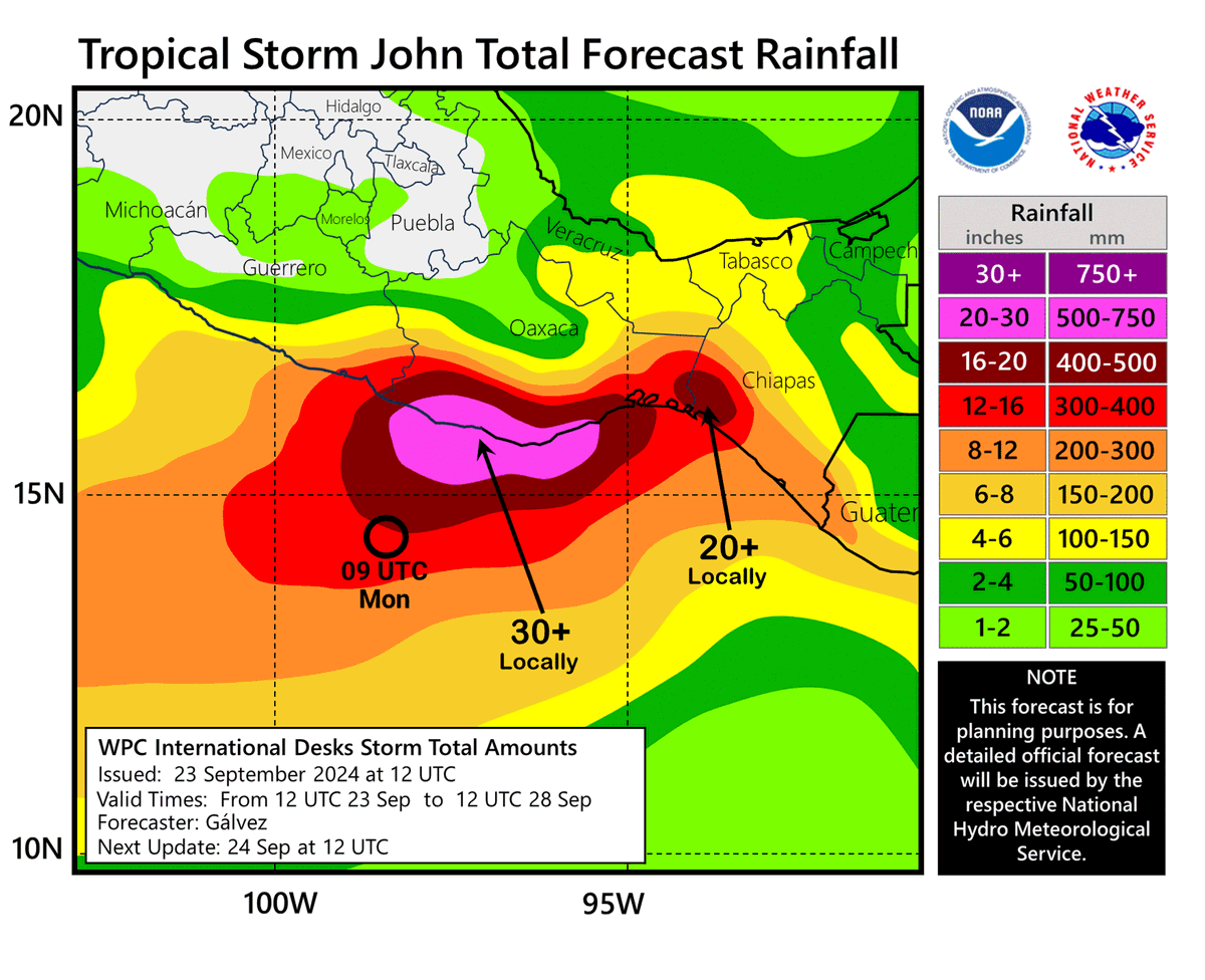 Se formó la tormenta tropical #John en el Océano Pacífico del este. Se pronostica que llegará a ser huracán y que podría dejar lluvias acumuladas entre 500 y 700 mm 🌀💦☔️
Recuerden que los vientos no son la única peligrosidad de los CTs, las lluvias también importan