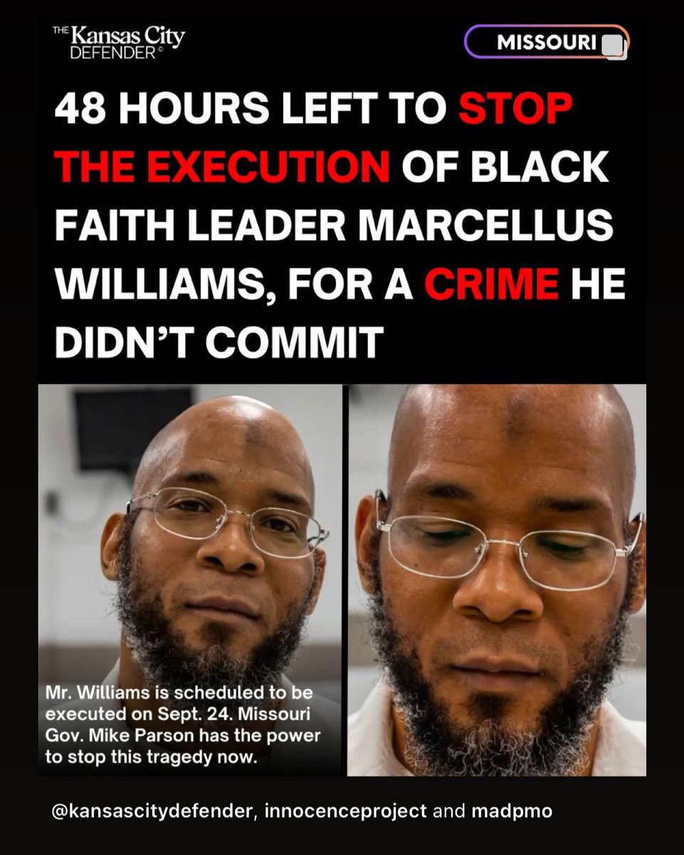 meridithmorris's tweet photo. @GovParsonMO Governor Parson, I and thousand of others are calling for the execution of the innocent Marcellus Williams to be stopped. He should not be executed for a crime he did not commit. We are begging for you to stop this. https://t.co/UO7Q98t5SP
