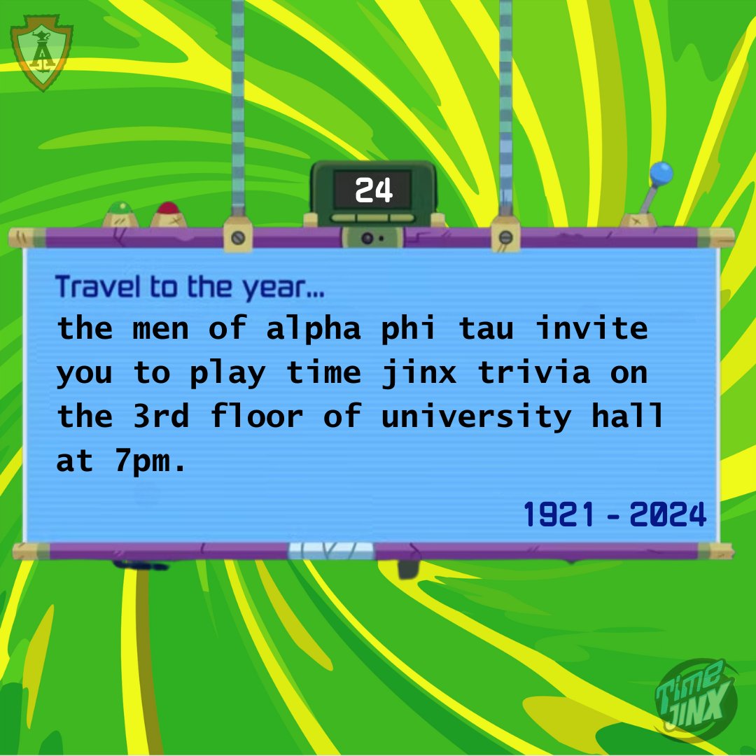 Join us tomorrow for Time Jinx trivia on the 3rd floor of University Hall!