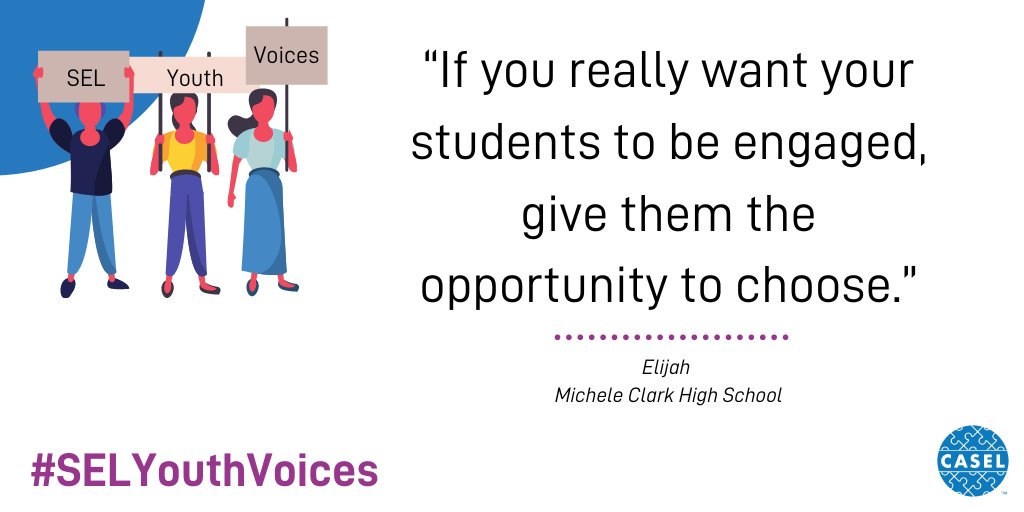 caselorg's tweet image. Encouraging, listening to, and uplifting student voice is critical to #SEL and to ensuring that students feel invested in their own learning and development. Join us in sharing #SELYouthVoices.