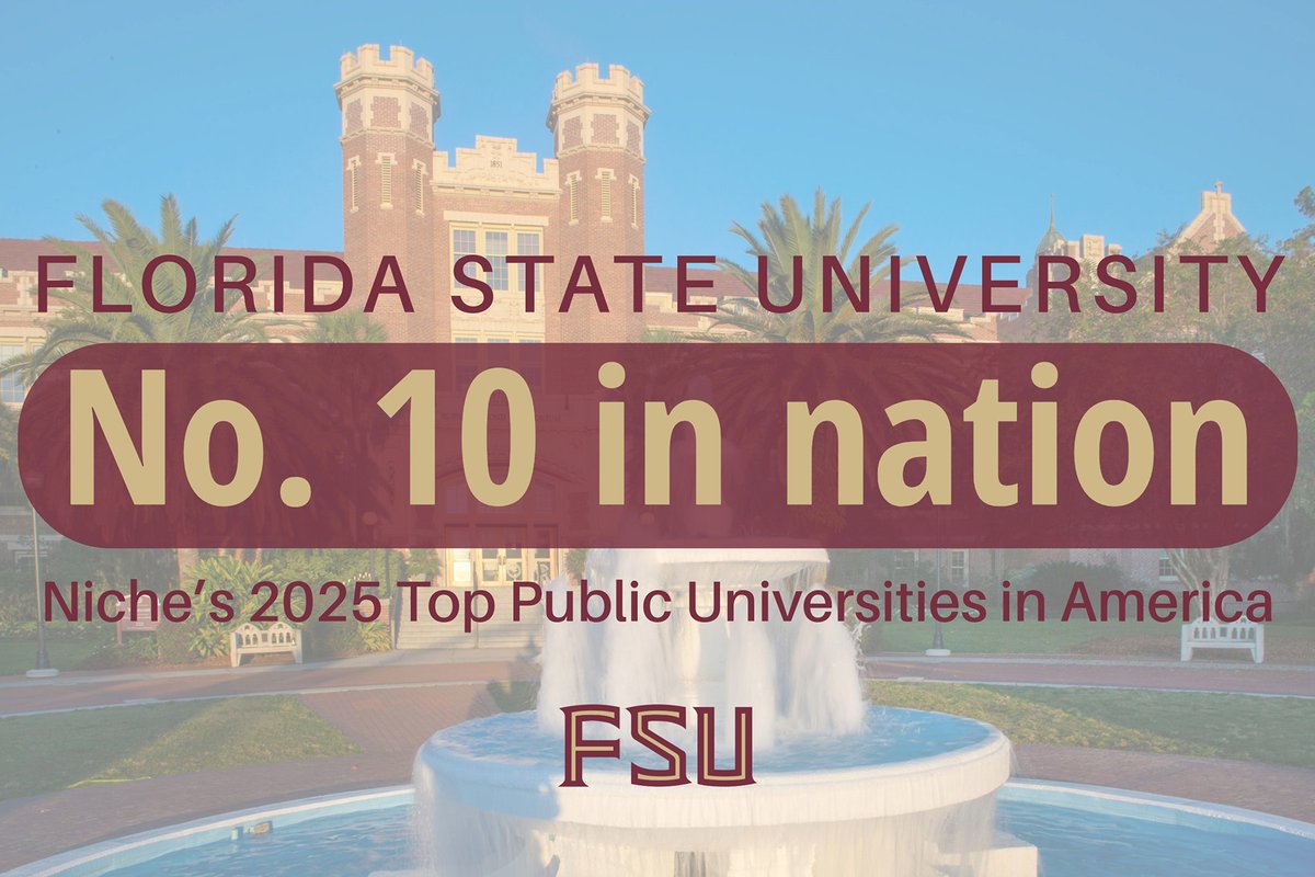 Big news, Seminoles! <a href="/FloridaState/">Florida State University</a> hit No. 10 on Niche's 2025 list of Top Public Universities in America, showcasing #FSU as a prime destination for top-notch academics, with outstanding marks for professors, student life &amp; overall value. 🏆📚More details: fla.st/JAB8TV41