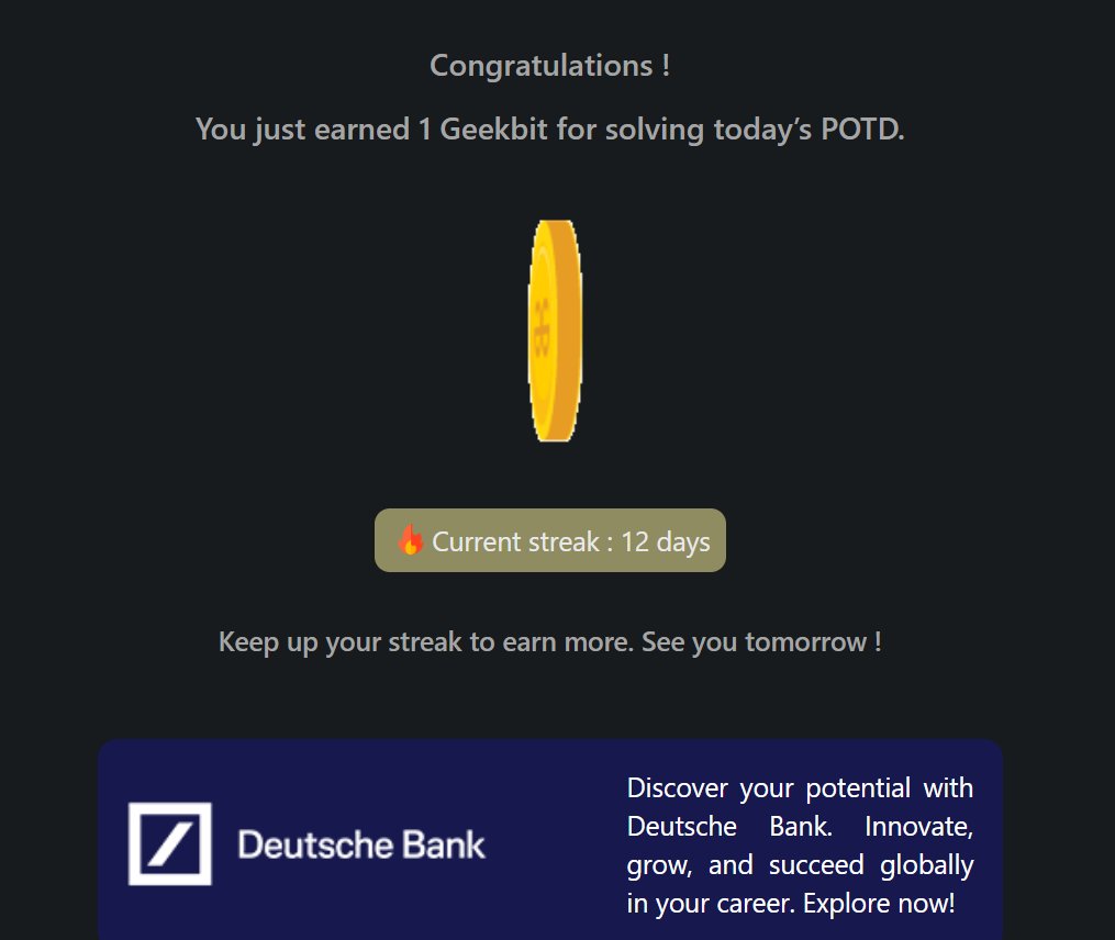 Pprratikk's tweet image. Day 12 of 21 days coding challenge
@geeksforgeeks
@DeutscheBank
#21DaysOfCoding #CodingChallenge #LearnToCode #GeekForGeeks #ING #DeutscheBank #geekstreak2024