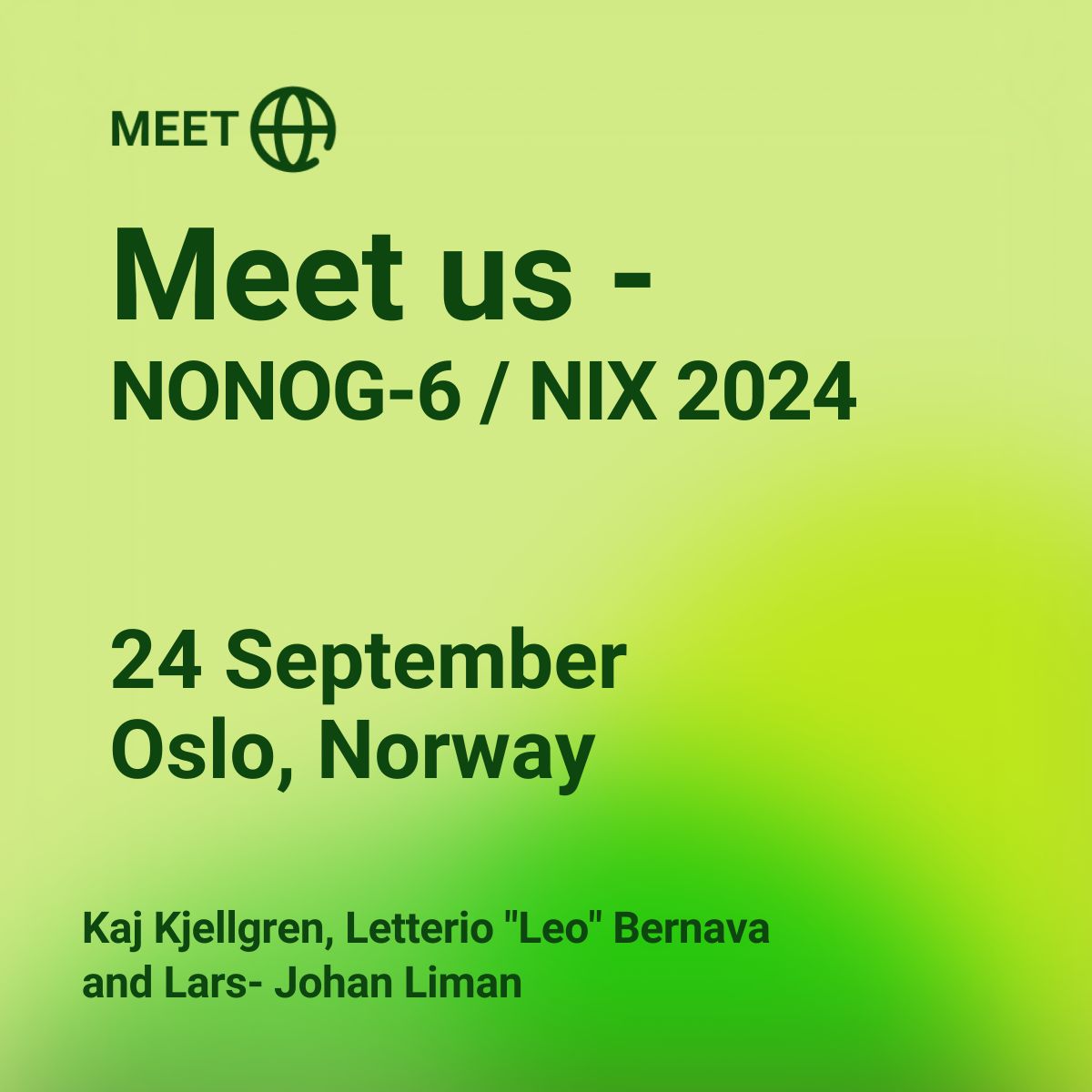 netnod's tweet image. Lars Johan Liman, Kaj Kjellgren and Letterio "Leo" Bernava from the Netnod team will attend the NONOG-6 / NIX 2024 meeting in Oslo, Norway. We hope to see you there!  netnod.se/regular-page/n…
#NONOG6 #NIX #IXP #NetworkEngineering