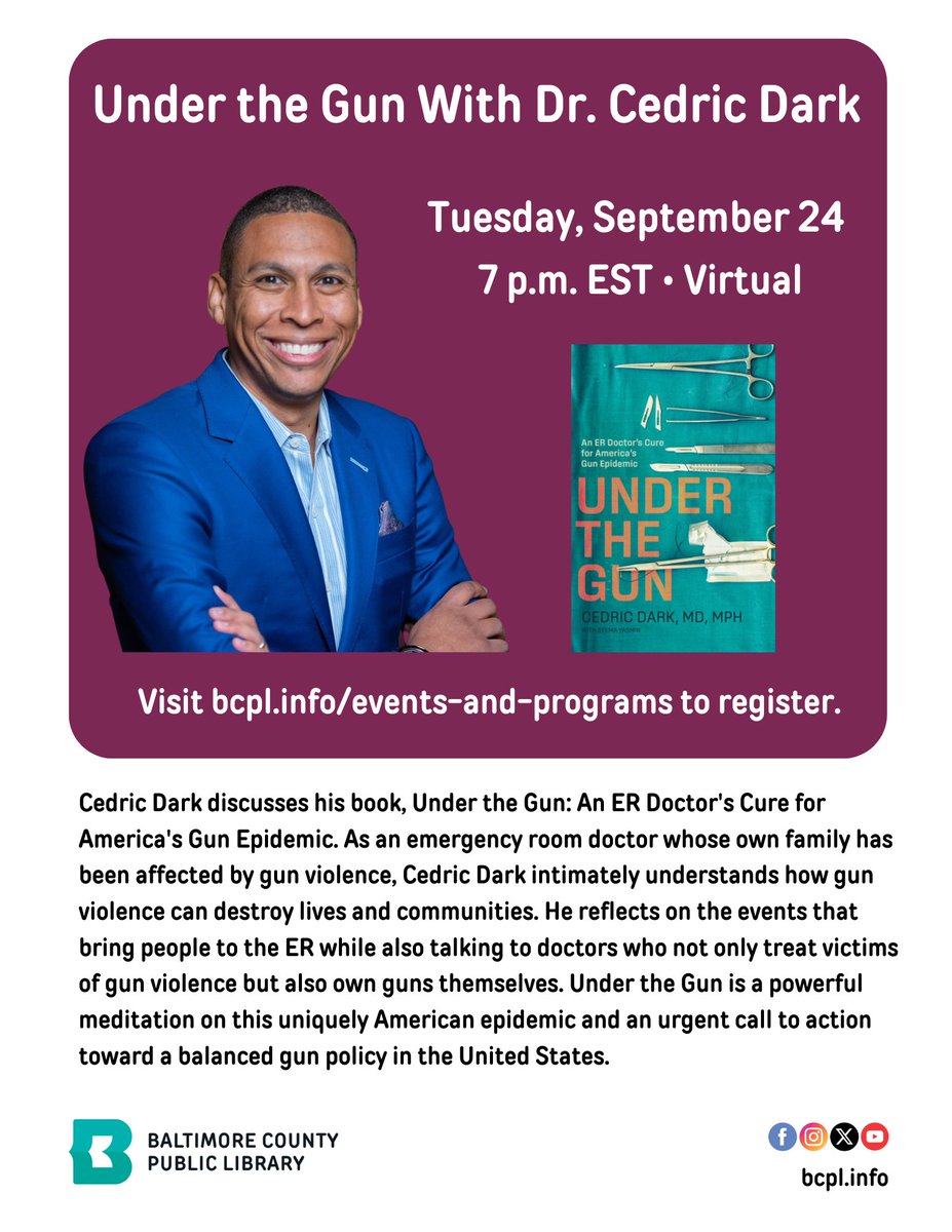 Tomorrow night, I'll be speaking with the Baltimore County Public Library about #UnderTheGunBook

Register here: events.bcpl.info/event/11555379