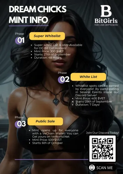 BitGirlsVeChain's tweet image. 📢📢📢Last chance week 8/8 of celebrating our
@MossyEarth subscription #BitGirls is giving away 200 $B3TR tokens🔥🔥🔥#DreamChicks mint phase 1 starts this friday. 
To take part➡️
1) Follow us
2) Like this tweet
3) retweet
4) Tag at least 3 people
5) Good luck!
#VeBetterDAO