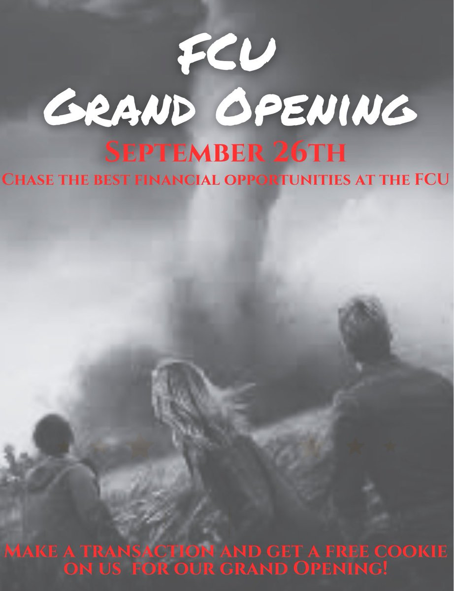 FCHSFCU's tweet photo. Grand opening this Thursday at the FCU! Stop in and make a transaction to get a free cookie on us! 🍪 https://t.co/25Zu9mLb0S