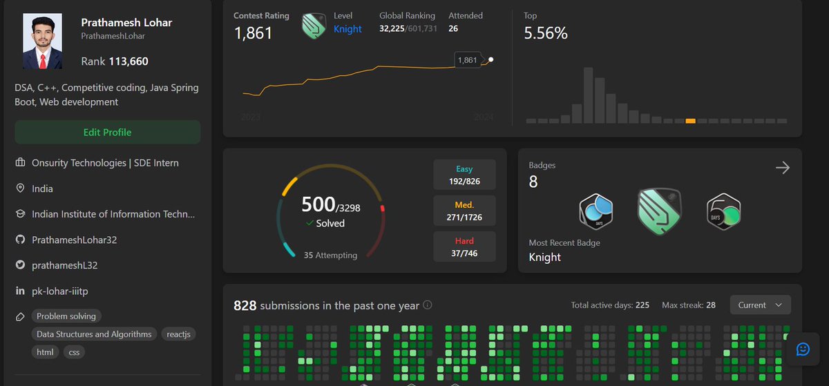 prathameshL32's tweet photo. Reached leetcode 500.

#coding #DSA #problemsolving #competitiveprogramming #leetcode #computerscience https://t.co/eFeNWwkm1I