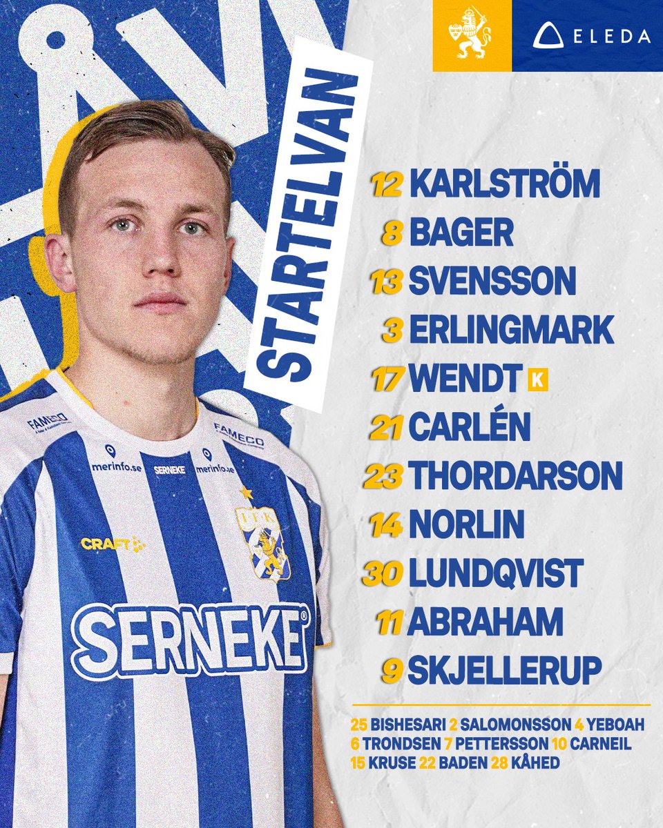 IFKGoteborg's tweet photo. 🔵⚪️| En timme till matchstart – här är kvällens startelva!

#ifkgbg | Matchvärd: Eleda https://t.co/YVayDvVnNQ