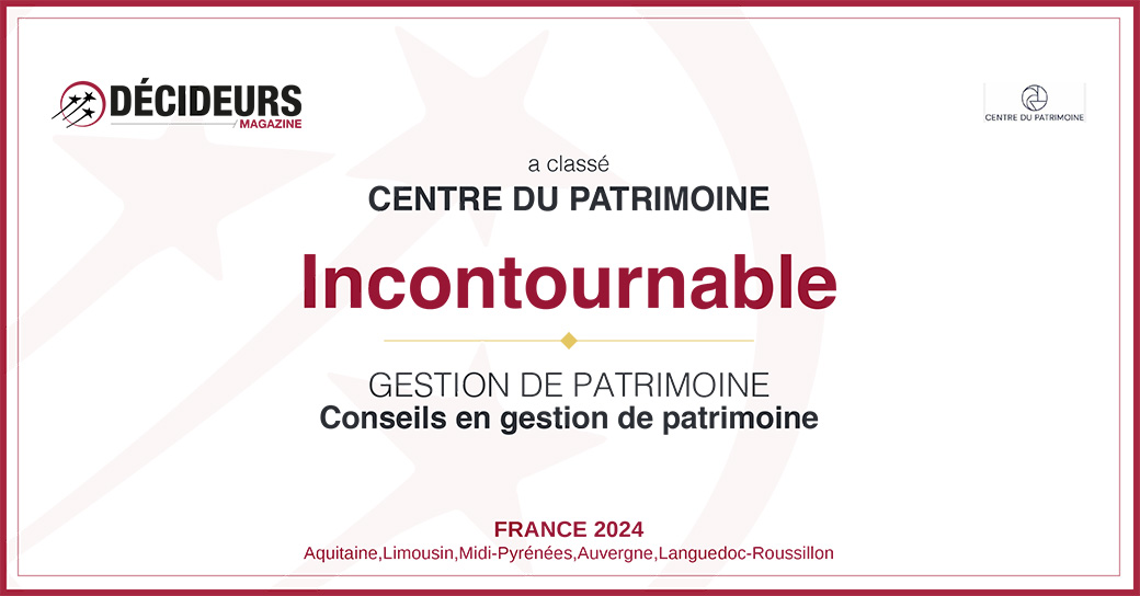 🏆 Pour la 2ème année consécutive, nous sommes très fiers d'être classés comme INCONTOURNABLE en 2024 dans le classement des conseils en gestion de patrimoine en Midi-Pyrénées selon <a href="/MagDecideurs/">Décideurs Magazine</a> !

Bravo à toute la team du <a href="/centrepatrim/">Centre du Patrimoine</a> 💪👏

+ d'infos : cutt.ly/neYM8qHr