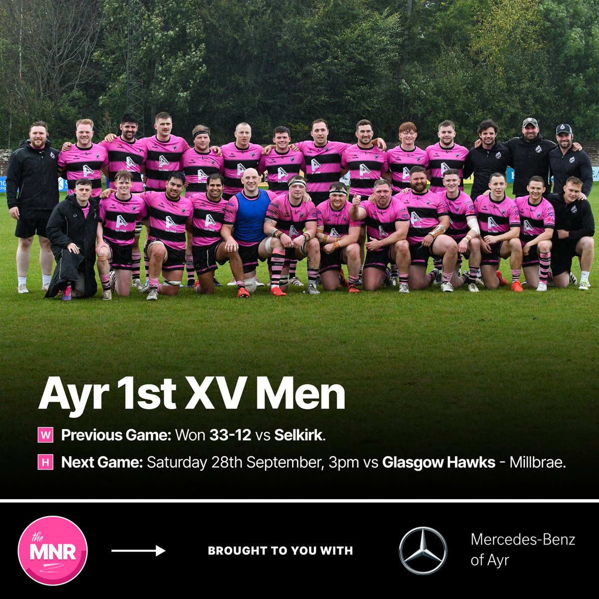 OfficialAyrRFC's tweet photo. The Monday Night Roundup | 🗒️

Start your week off by catching up on all the ongoings at the club - Brought to you with Mercedes-Benz of Ayr!

Check out all our teams below: 👇
https://t.co/au4hAaOUDa

#millbraemade | #MNR https://t.co/MTLNpuAPlB