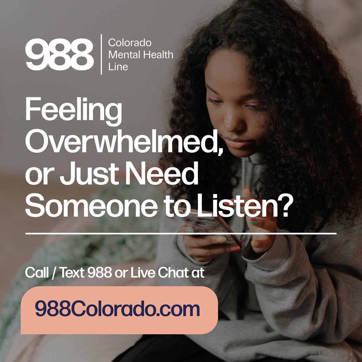 SpiritoftheSun1's tweet photo. 988 is a free and confidential service that provides non-judgmental support for emotional concerns when you need it. Talk to a trained specialist at any time of day. Call or text 988, or live chat at https://t.co/9mTk1OFJ9Q #988Colorado #988Lifeline https://t.co/hU2VyJQlT9