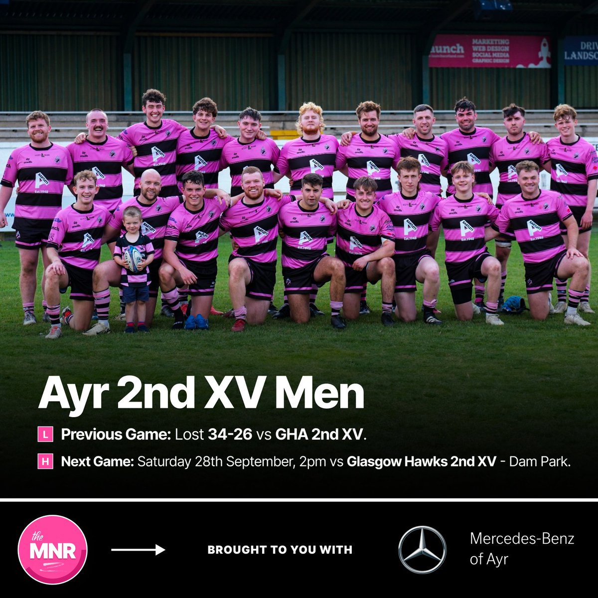 OfficialAyrRFC's tweet photo. The Monday Night Roundup | 🗒️

Start your week off by catching up on all the ongoings at the club - Brought to you with Mercedes-Benz of Ayr!

Check out all our teams below: 👇
https://t.co/au4hAaOUDa

#millbraemade | #MNR https://t.co/MTLNpuAPlB