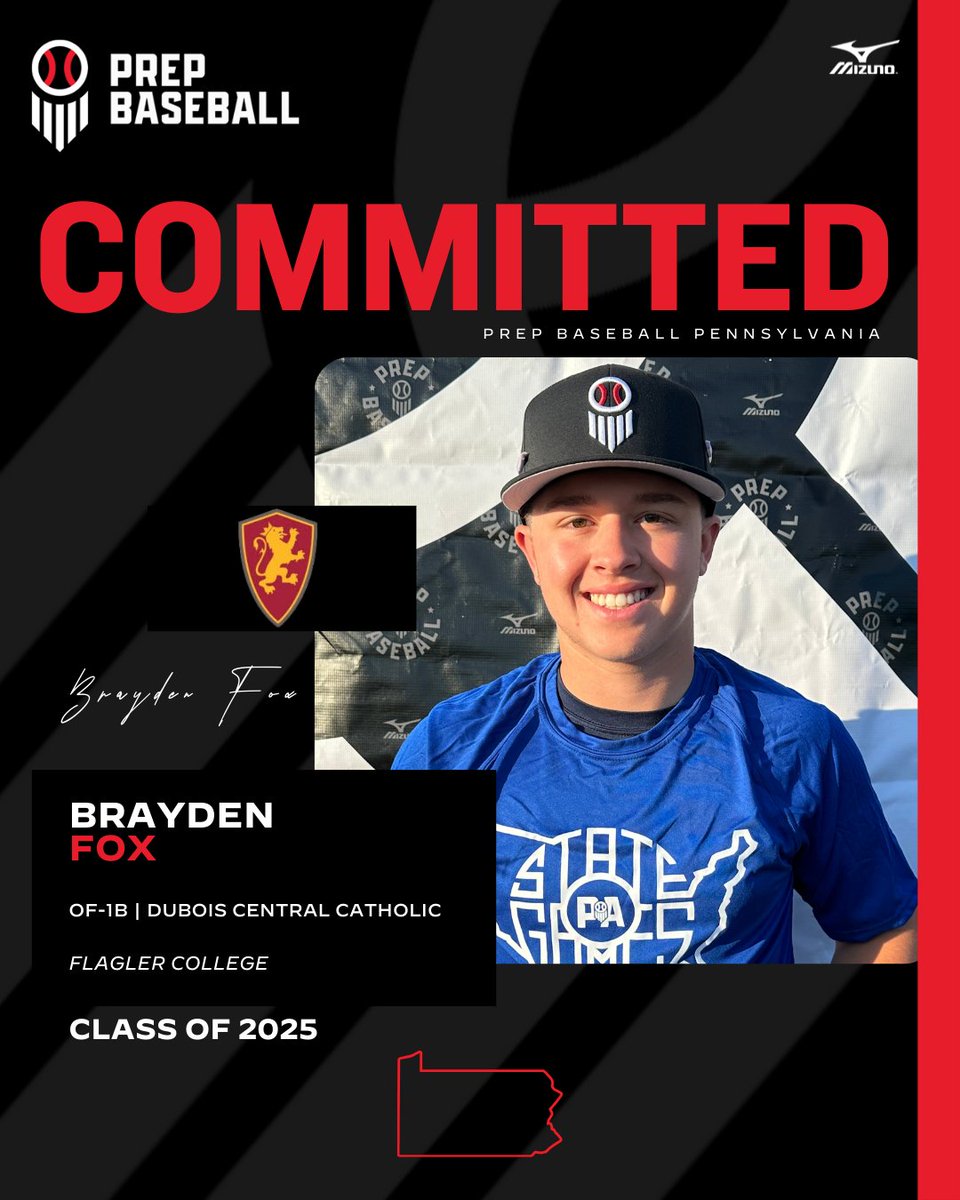 PrepBaseballPA's tweet photo. 📢Commitment Watch📢

2025 OF|1B Brayden Fox (Dubois Central Catholic) has committed to Flagler College #congrats

👤 https://t.co/eOEIlQVpLT
❗2024 &amp; 2023 PA State Games❗

@Brayfox8 | @Flagler_BSB | #committed https://t.co/XmTZOrjru0