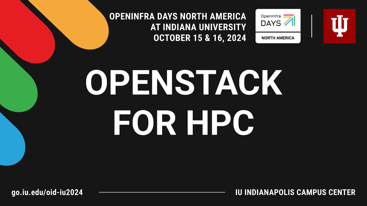 #OpenInfra Days North America features sessions on how #OpenSource technologies like #OpenStack, #Kubernetes, and #Ceph are being used for #HPC.

🗓 October 15 &amp; 16, 2024
📍 IU Indianapolis Campus Center
ℹ Register: ittraining.iu.edu/explore-topics…
🎤 Schedule: oidiu2024.sched.com