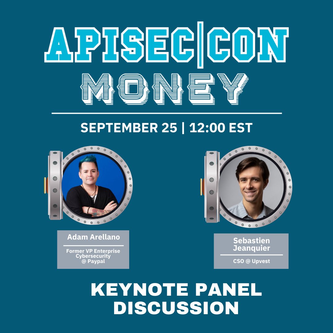 apisecu's tweet image. Announcing our APISEC|CON Money Keynote session 🥁
We are excited to have Adam Arellano and Sebastien Jeanquier join Dan to discuss API Security in the Fintech and banking space.
Register: conf.apisecuniversity.com