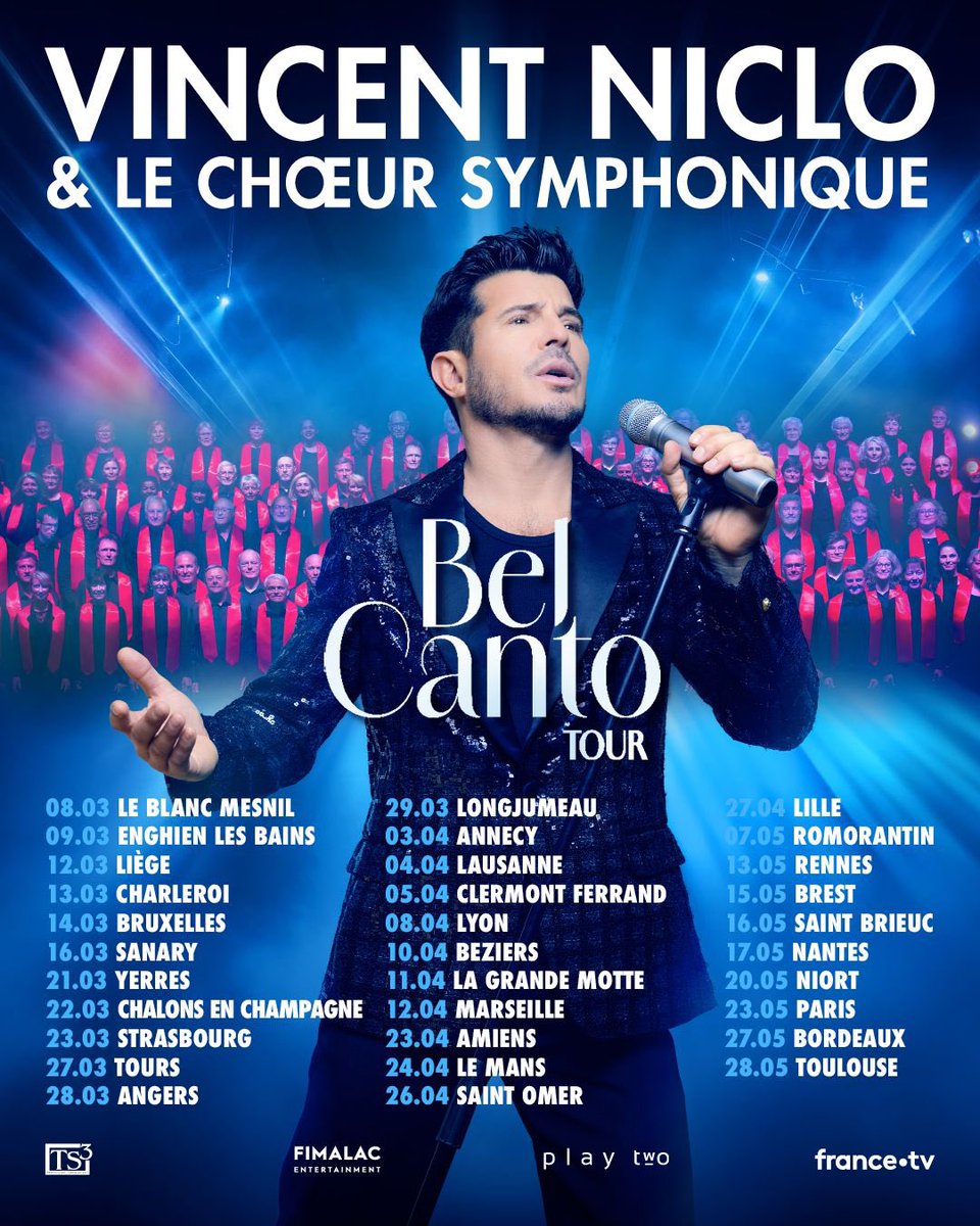 vincentniclo's tweet photo. Je suis très heureux de pouvoir vous annoncer la suite du Bel Canto Tour ! 
32 dates dans toute la France, la Belgique et la Suisse! 
Je suis trop impatient d’aller à votre rencontre avec le Chœur Symphonique. 
Trop hâte de vous voir❤️
👉 https://t.co/7w1vyulrKk

#ontour #concert https://t.co/XblBnK2Hhw