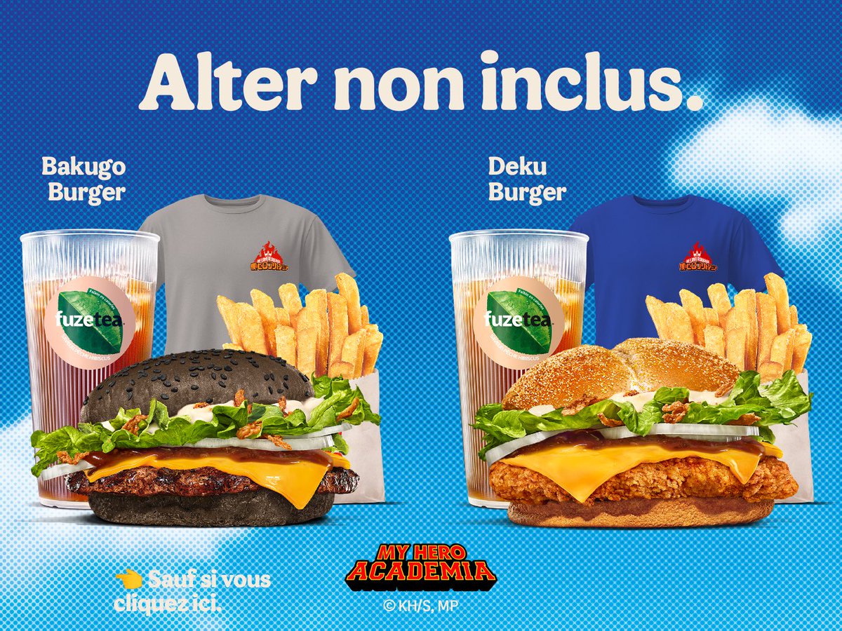 T-shirt My Hero Academia Burger King Taille XL - Bleu Flammes, NEUF Avec étiquettes !