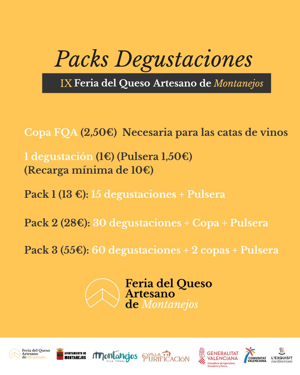 ⁣𝗣𝗔𝗖𝗞𝗦 𝗗𝗘𝗚𝗨𝗦𝗧𝗔𝗖𝗜𝗢𝗡𝗘𝗦⁣ 2024
❗Las degustaciones solo se podrán comprar directamente en la feria. No hay venta online.⁣
El precio de cada pulsera es de 1,50€.
⁣
🚨El acceso al recinto de la feria es gratuito y no es necesaria la pulsera⁣.