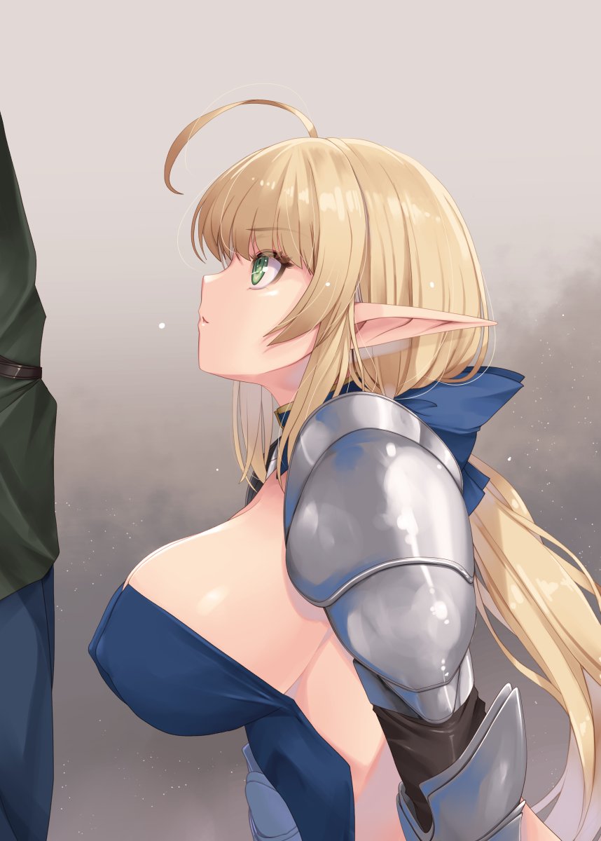 青リボンレオタード金髪女騎士エルフ。 