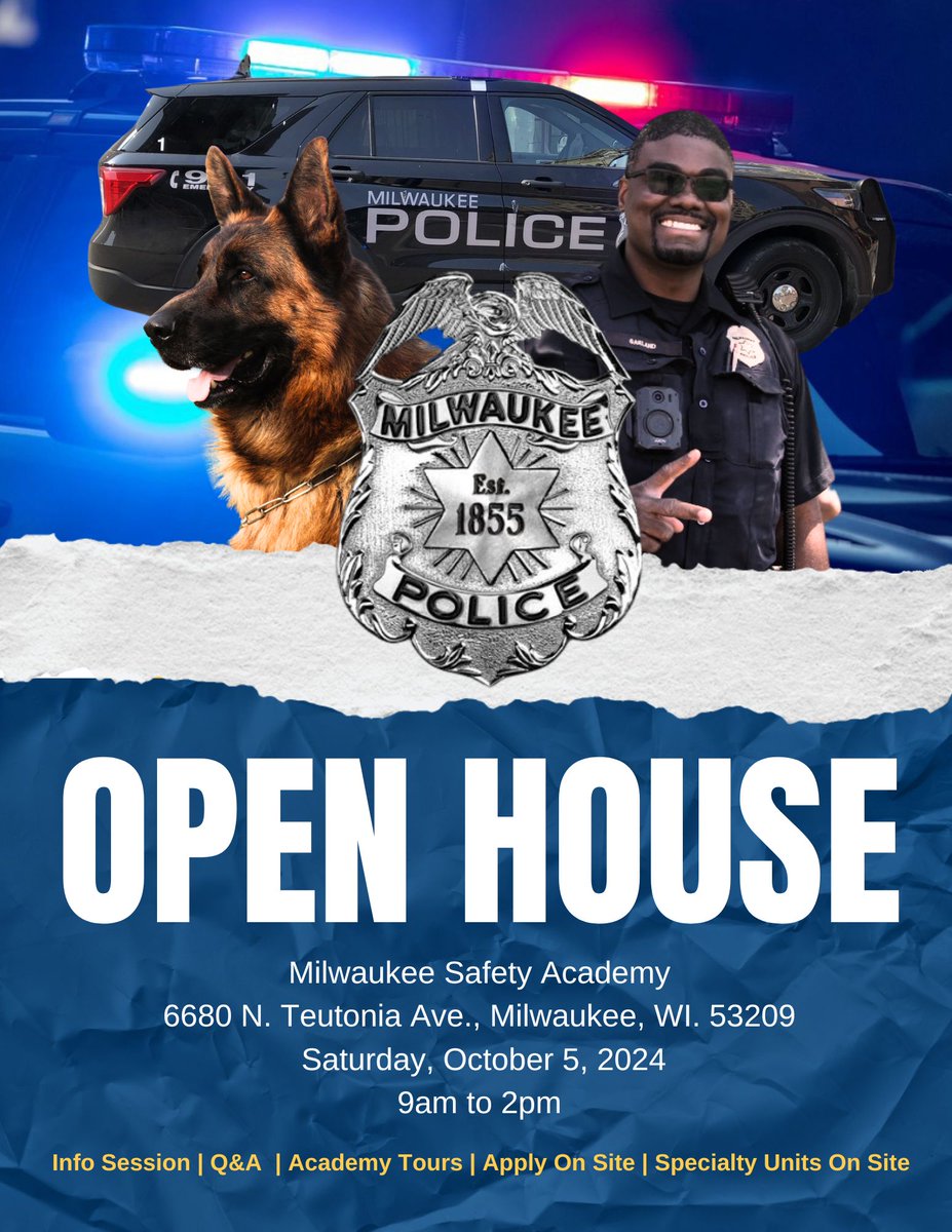 MilwaukeeFPC's tweet photo. We are teaming up with The Milwaukee Police Department and Milwaukee Fire Department for another Open House Event!  If you have the desire to serve your community this event will help you get one step closer to reaching your goal!

https://t.co/qPSMKqVQgn https://t.co/I4hsZyZwuC