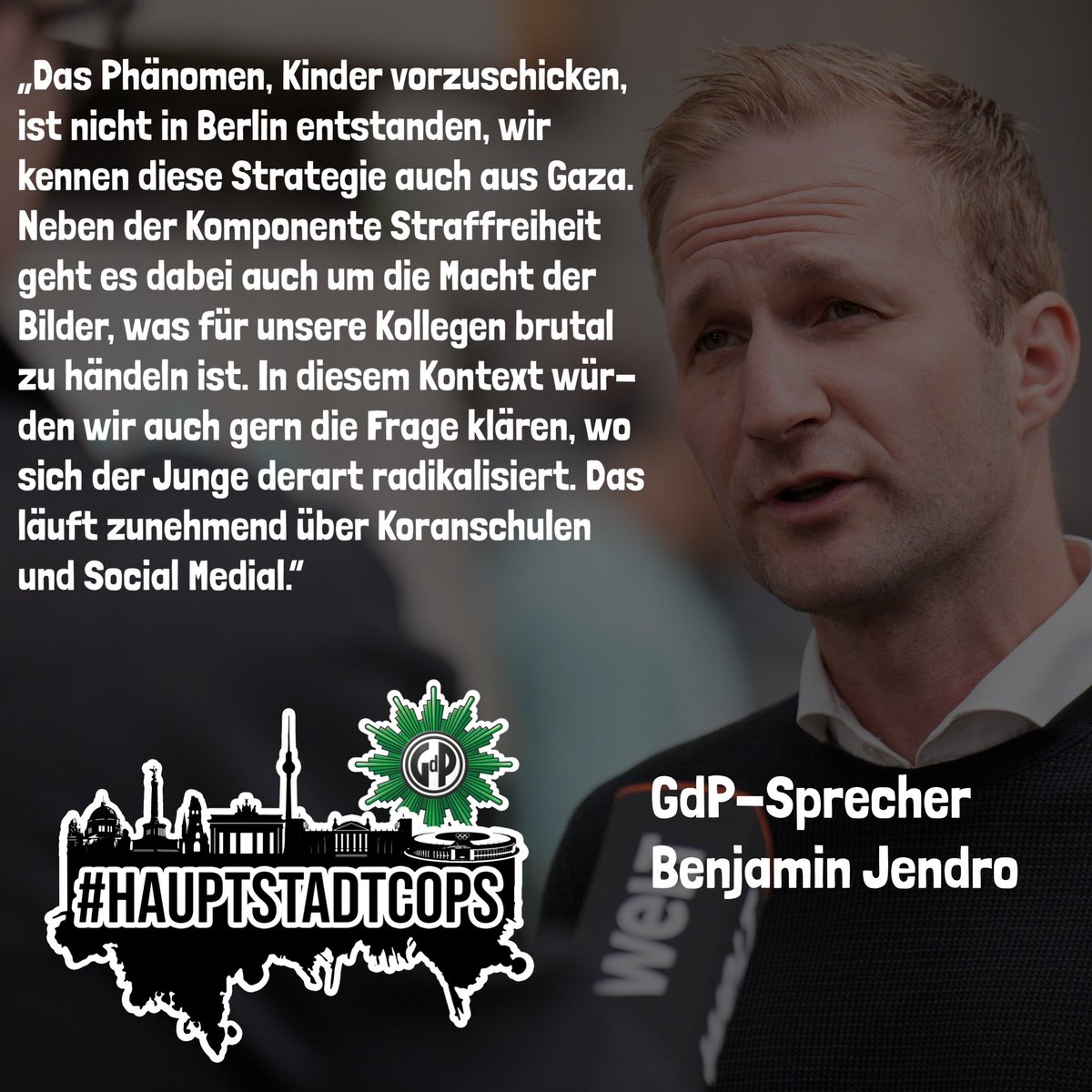 „Das Phänomen, Kinder vorzuschicken, 
ist nicht in Berlin entstanden, wir 
kennen diese Strategie auch aus Gaza. 
Neben der Komponente Straffreiheit 
geht es dabei auch um die Macht der 
Bilder“ <a href="/Djeron7/">Benjamin Jendro</a> im Gespräch mit <a href="/CarolaTunk/">Carola Tunk</a> von der <a href="/berlinerzeitung/">Berliner Zeitung</a> berliner-zeitung.de/mensch-metropo…
