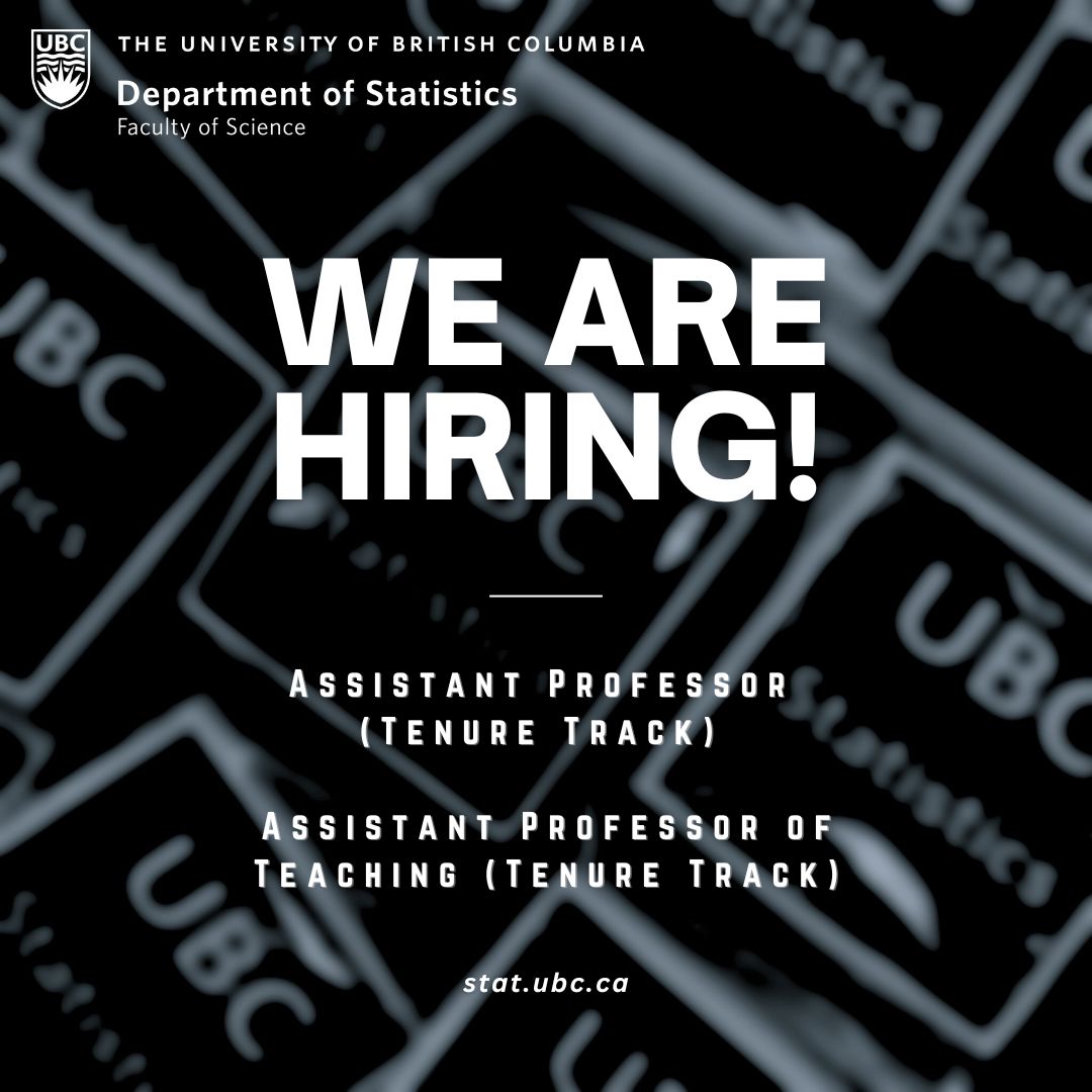 🌟 Exciting Opportunity Alert! 🌟

We’re searching for talented faculty members!🎓 Please help us spread the word far and wide!!! 📣📢
@ubcstatistics #academicjobs #hiringnow

Learn more: bit.ly/47zZ2So; bit.ly/4gyGIgK