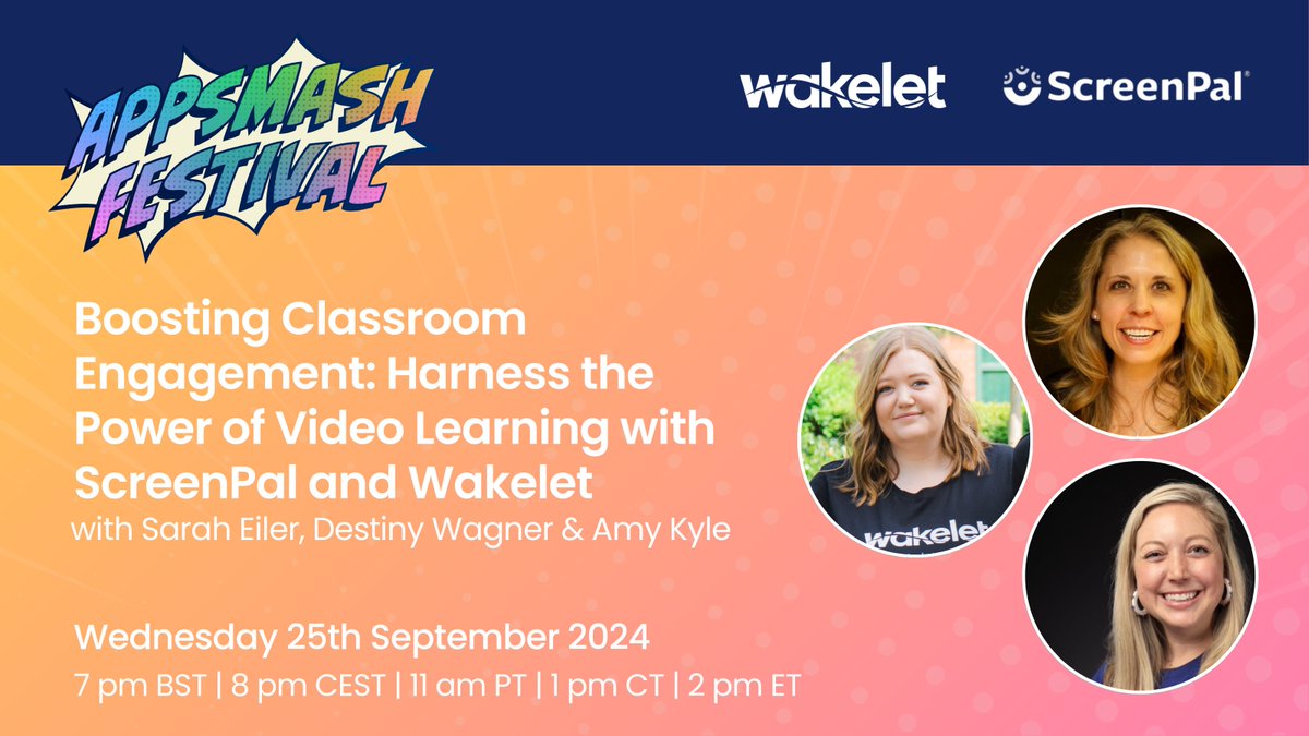 Wakelet 💙 (@wakelet) on Twitter photo 🔔 AppSmash Festival 2024 is almost here! 🔔
Join <a href="/sarahlaseiler/">Sarah Eiler</a>, <a href="/EdTechDestiny/">ᗪEᔕTIᑎY ᗯᗩGᑎEᖇ 🤓 #edtechnerds</a>, & <a href="/Amy_Wakelet/">Amy @ Wakelet</a> as they unveil how <a href="/screenpalapp/">ScreenPal (Formerly Screencast-O-Matic)</a> + @Wakelet can boost classroom engagement!
Register here! 💙 - bit.ly/appsmash_fest_… 🔔 AppSmash Festival 2024 is almost here! 🔔
Join <a href="/sarahlaseiler/">Sarah Eiler</a>, <a href="/EdTechDestiny/">ᗪEᔕTIᑎY ᗯᗩGᑎEᖇ 🤓 #edtechnerds</a>, & <a href="/Amy_Wakelet/">Amy @ Wakelet</a> as they unveil how <a href="/screenpalapp/">ScreenPal (Formerly Screencast-O-Matic)</a> + @Wakelet can boost classroom engagement!
Register here! 💙 - bit.ly/appsmash_fest_…