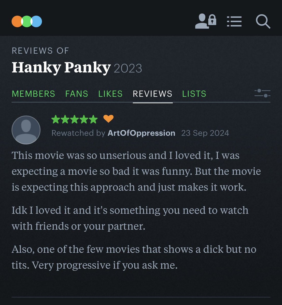 A ★★★★★ review of Hanky Panky (2023) by ArtOfOppression on <a href="/letterboxd/">Letterboxd</a>: boxd.it/7ojmlF