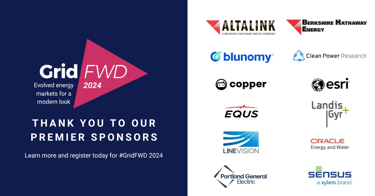 Grid Forward (@gridforward) on Twitter photo We want to give a big thank you to our premier sponsors for all their efforts. 🙌 Thank you...
Altalink, Berkshire Hathaway Energy, Blunomy, <a href="/CleanPowerRes/">Clean Power Research</a>, <a href="/CopperLabs/">Copper Labs</a>, @ESRI, @EQUS, <a href="/landisgyr/">Landis+Gyr</a>, @Linevision, <a href="/Oracle/">Oracle</a>, <a href="/portlandgeneral/">Portland General</a>, @Sensus We want to give a big thank you to our premier sponsors for all their efforts. 🙌 Thank you...
Altalink, Berkshire Hathaway Energy, Blunomy, <a href="/CleanPowerRes/">Clean Power Research</a>, <a href="/CopperLabs/">Copper Labs</a>, @ESRI, @EQUS, <a href="/landisgyr/">Landis+Gyr</a>, @Linevision, <a href="/Oracle/">Oracle</a>, <a href="/portlandgeneral/">Portland General</a>, @Sensus