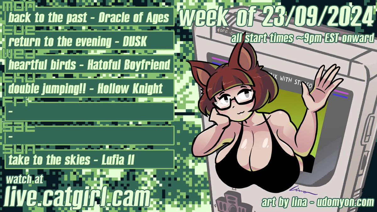 terathiel's tweet photo. schedule! hopefully some of the things we missed last week! a new zelda adventure! excitement! https://t.co/CnPLTPtwt0